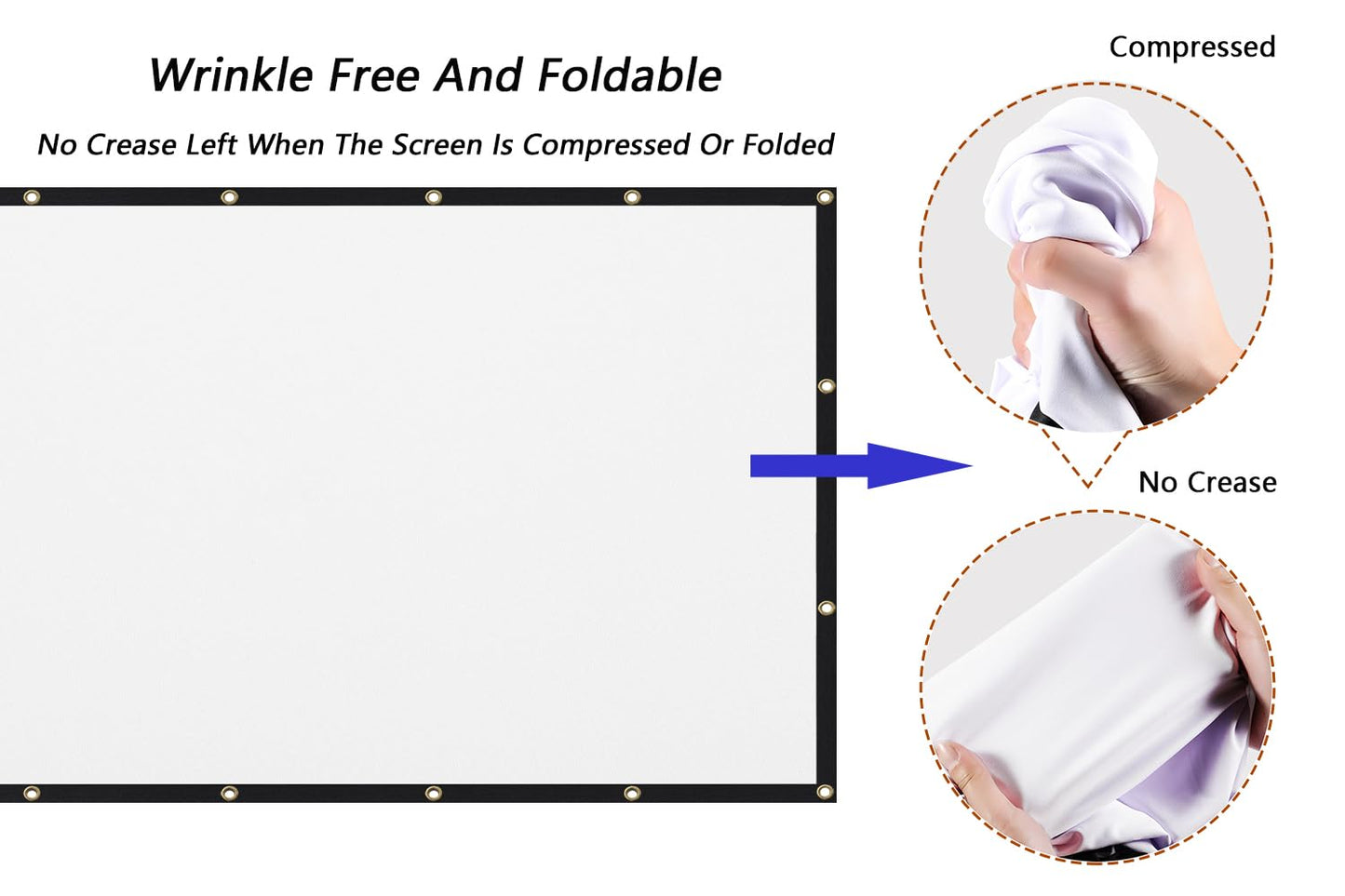 Mdbebbron 150 inch Projection Screen 16:9 Foldable Anti-Crease Portable Projector Movies Screen for Office Home Theater Outdoor Indoor Support Double Sided Projection - CookCave