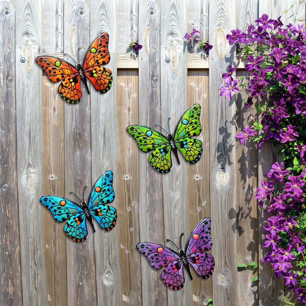 Metal Butterfly Wall Decor - 9.6" Outdoor Fence Wall Art Decor, Hanging Decoration for Garden Yard Living Room Bedroom Patio Balcony(4 Pack) - CookCave