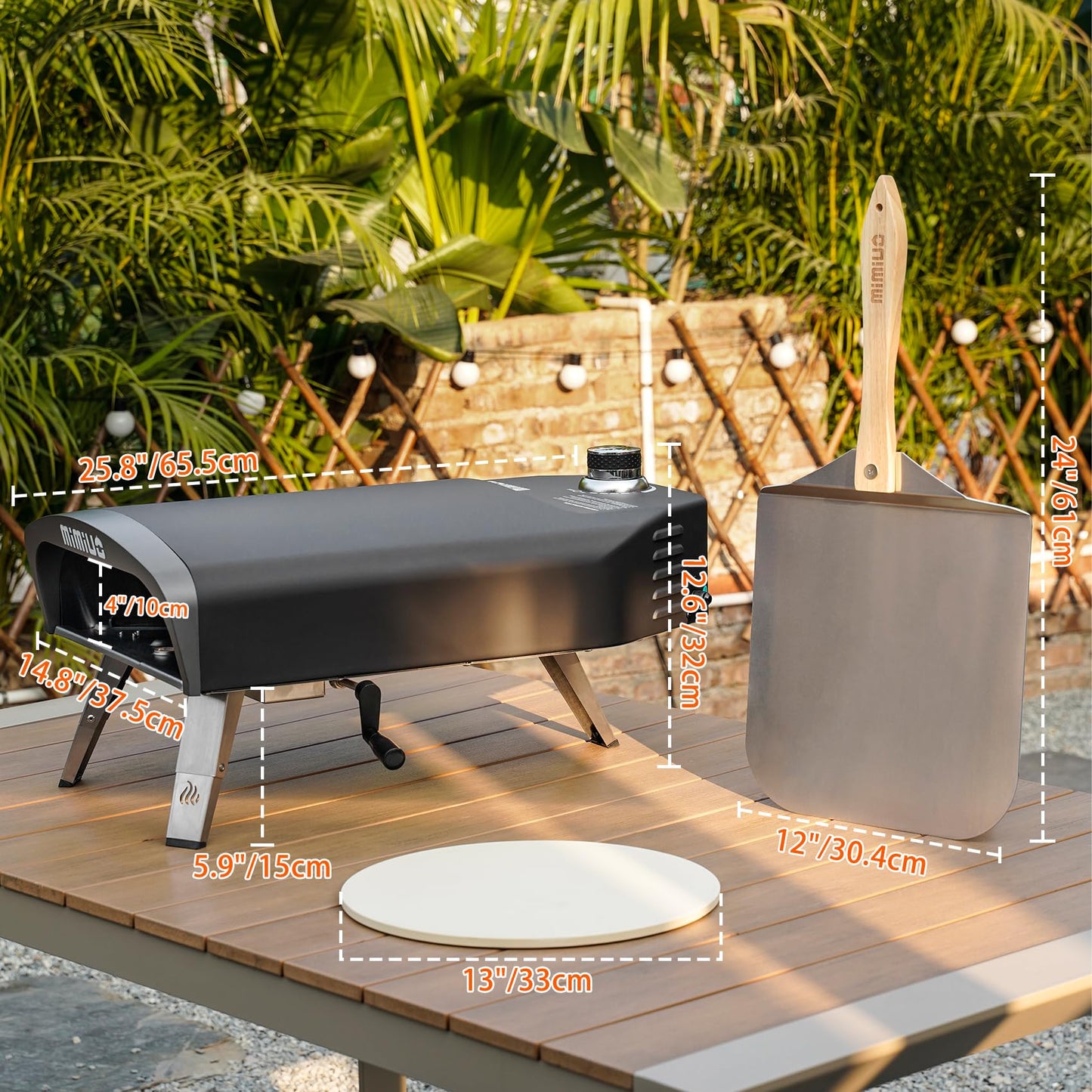 Mimiuo Outdoor Gas Pizza Oven Portable Propane Pizza Grilling Stove with Manual Rotation System, Oven Cover, Pizza Stone and Pizza Peel - CookCave