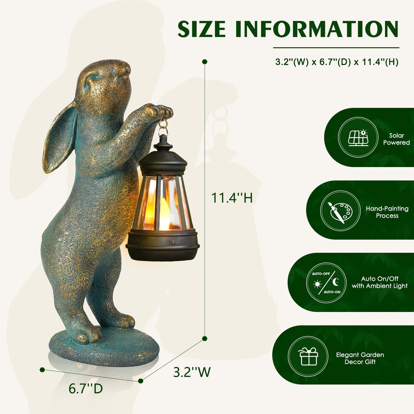 MININOVA Garden Statues Rabbit with Solar Lantern Outdoor Bunny Figurines Decorations for Patio Yard Lawn Ornaments Gifts for Birthday Easter Housewarming Mother's Day - CookCave