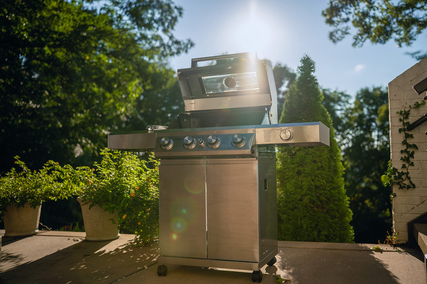 Monument Grills Larger 4-Burner Propane Gas Grills BBQ Stainless Steel Heavy-Duty Cabinet Style with BBQ Cover - CookCave