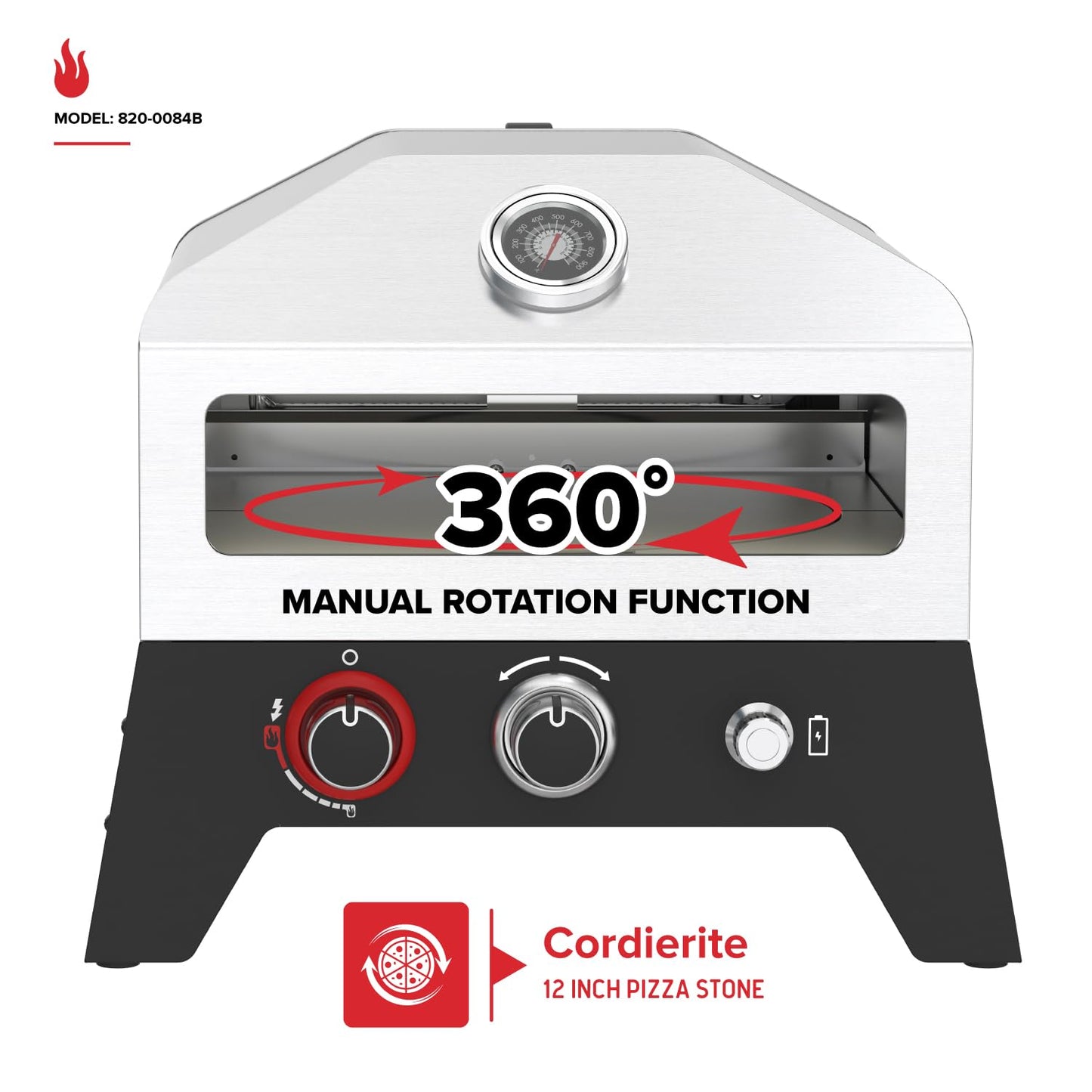 Nexgrill 12 in. Outdoor Gas Pizza Oven Portable Propane Pizza Grilling Stove, Easy Rotation System, Outdoor Kitchen, 15000BTUs, 182 sq. in. cooking space, Rear Access Smoker Box, Portable, 820-0084B - CookCave