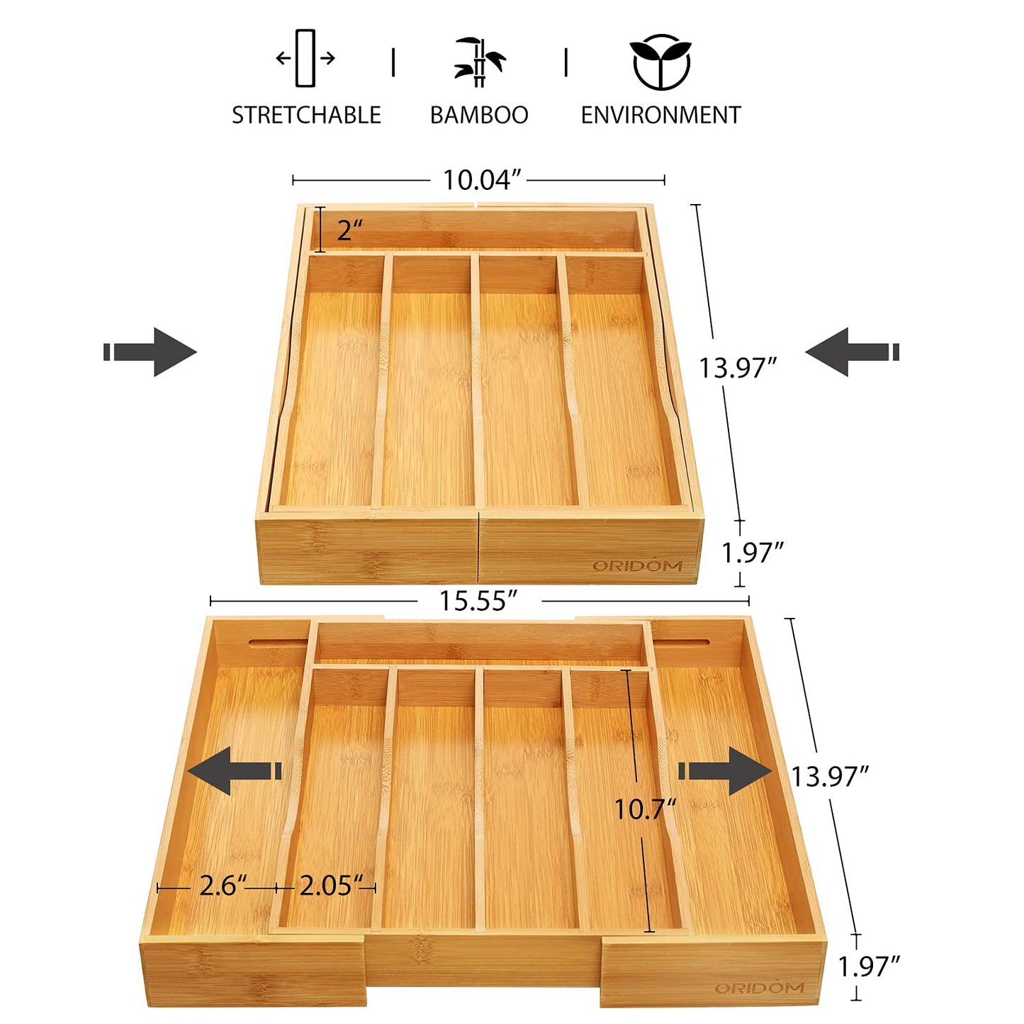 oridom Expandable Bamboo Kitchen Drawer Organizer for Cutlery and Utensils, Adjustable Bamboo Wood Cutlery Tray in Drawer for Flatware and Silverware in Kitchen, (Natural) - CookCave