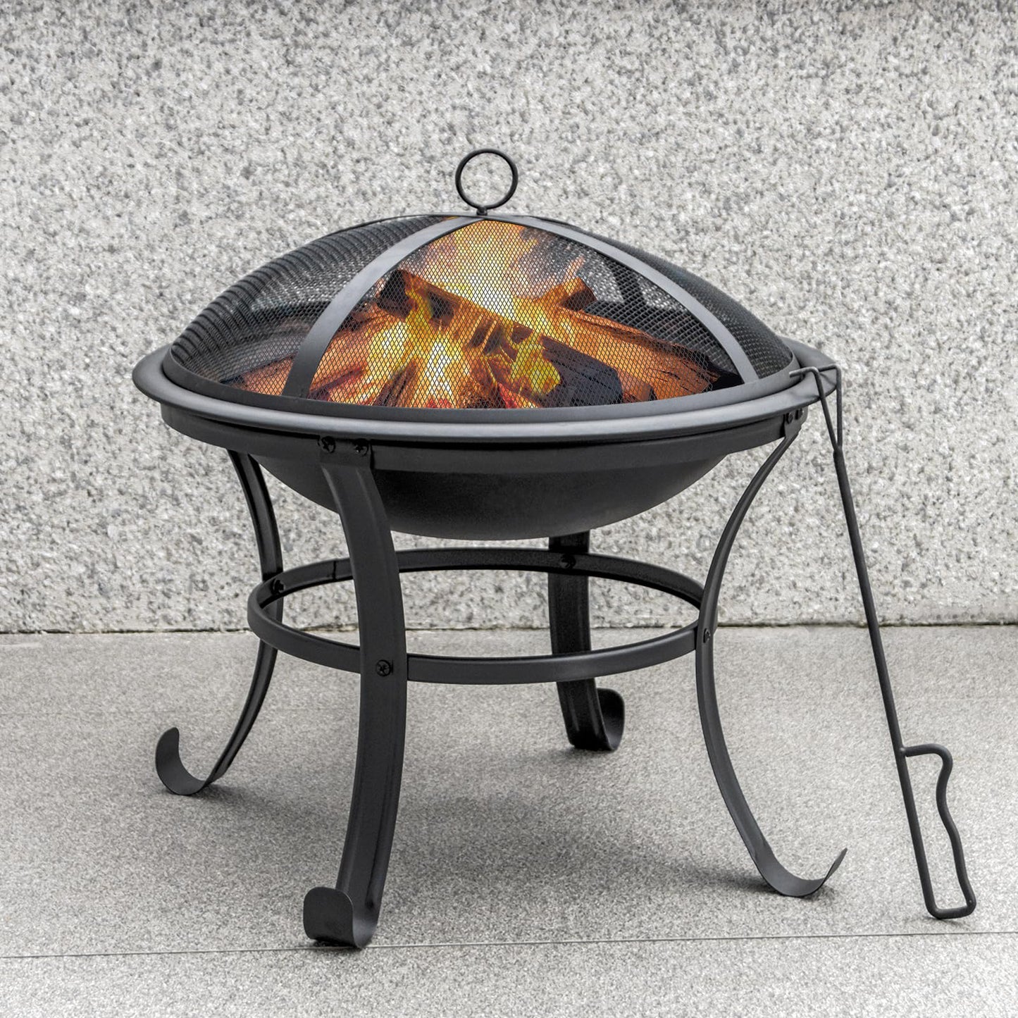 Panovue 22 in Firepit for Outside Outdoor Small Fire Pit,Durable Firepit with Mesh Lid,Log Grate,and Fire Poker,Fire Pit for Outside Backyard.Deck.Camping and Picnic - CookCave