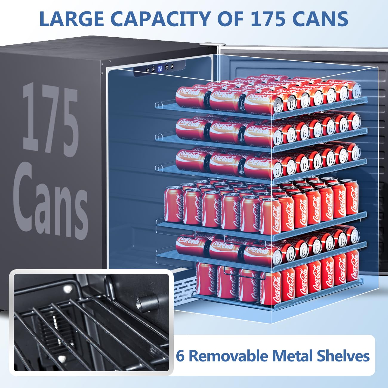 Phiestina 24 inch Indoor/Outdoor Beverage Refrigerator 175 Cans Built-in/Freestanding Beverage Fridge Cooler Lockable Stainless Steel Door Auto Defrost Quiet For Home/Commercial,6 Removable Shelves - CookCave