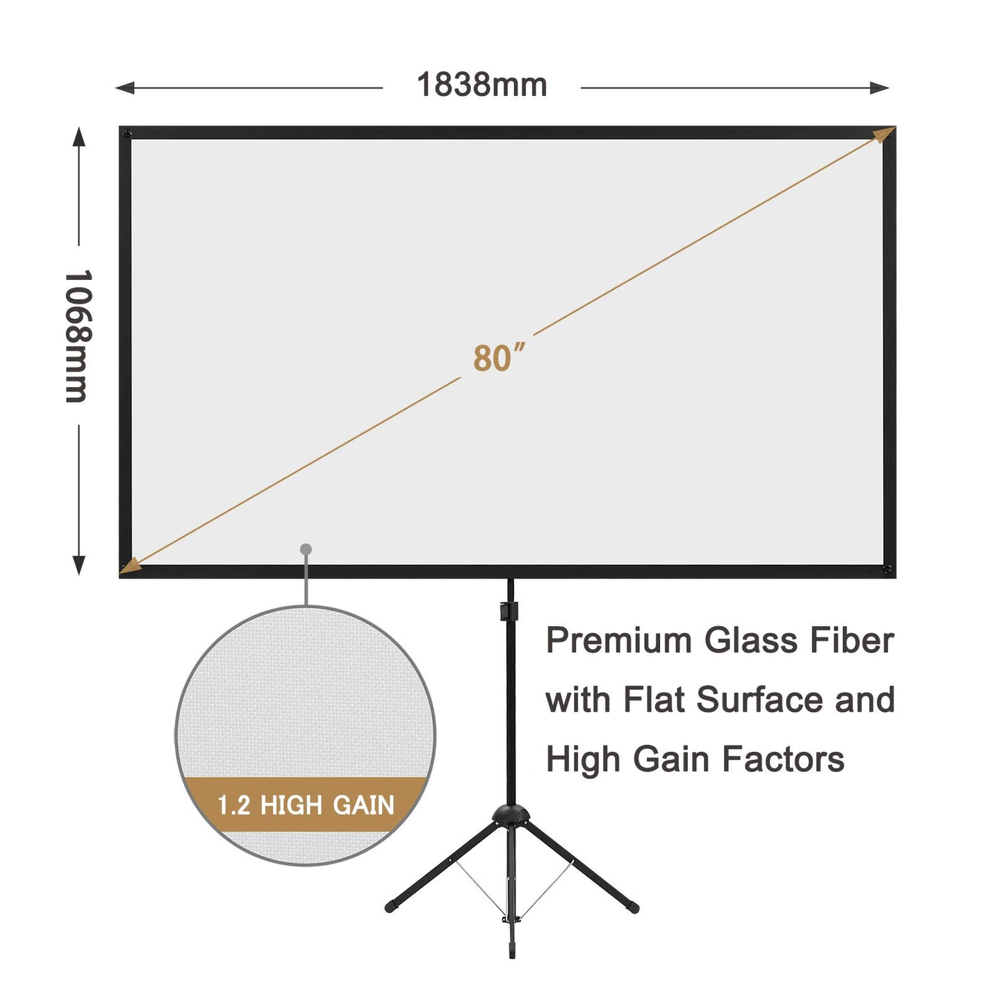 Portable Projector Screen with Stand, Outdoor Movie Screen, 80 Inch 16:9, Light-Weight, Mobile and Compact, Easy Setup and Carrying, Projection Screen with 1.2 Gain Glass Fiber, Idea for Home Cinema. - CookCave