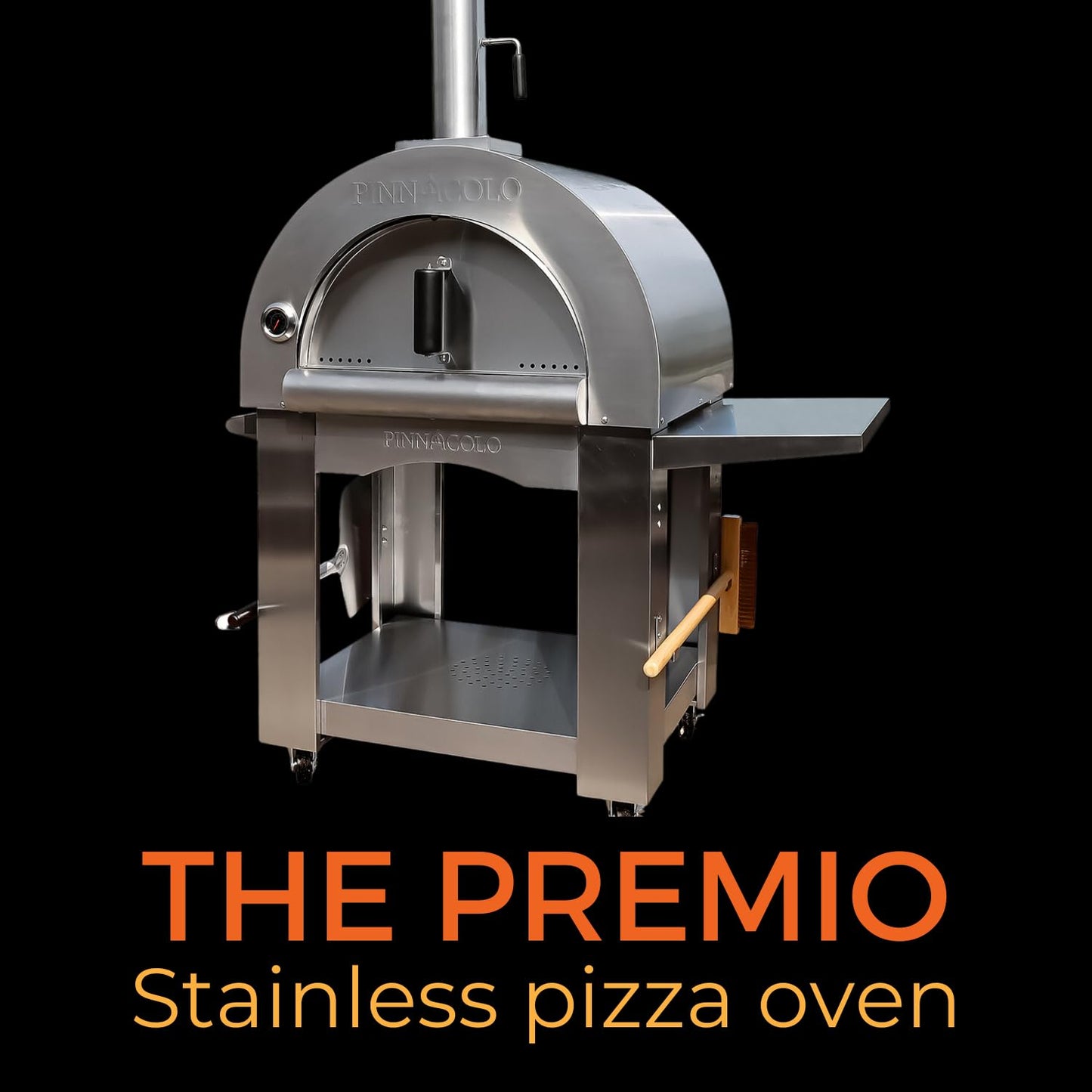 PREMIO Wood-Fired Pizza Oven with Professional Grade Accessories - Double-Wall Insulation w/Heavy Gauge Stainless Steel and Cordierite Stones Surface - Includes 8 additional items - CookCave