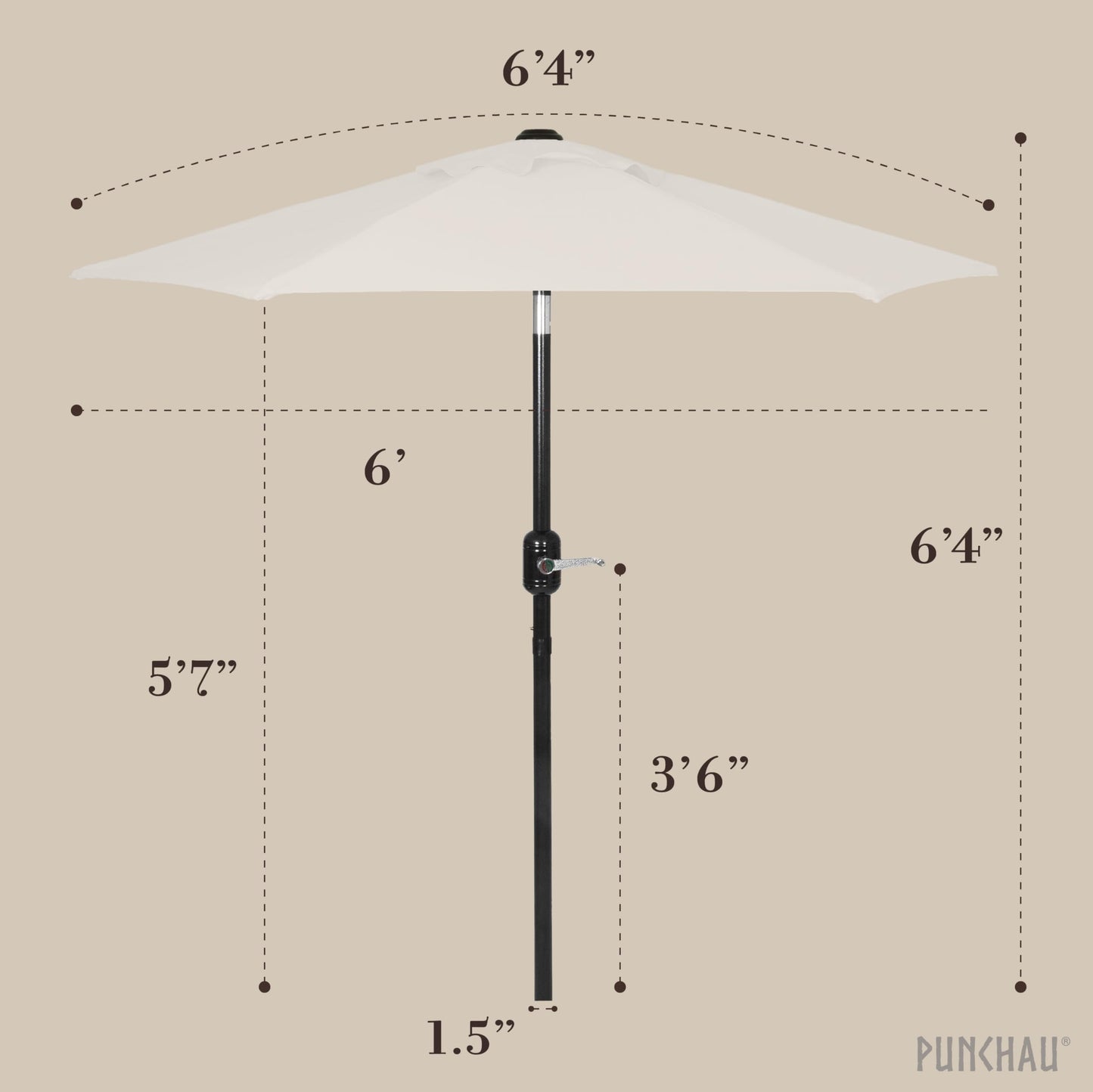 Punchau 6 Ft Outdoor Patio Umbrella, Easy Open/Close Crank and Push Button Tilt Adjustment - Beige Market Umbrellas - CookCave