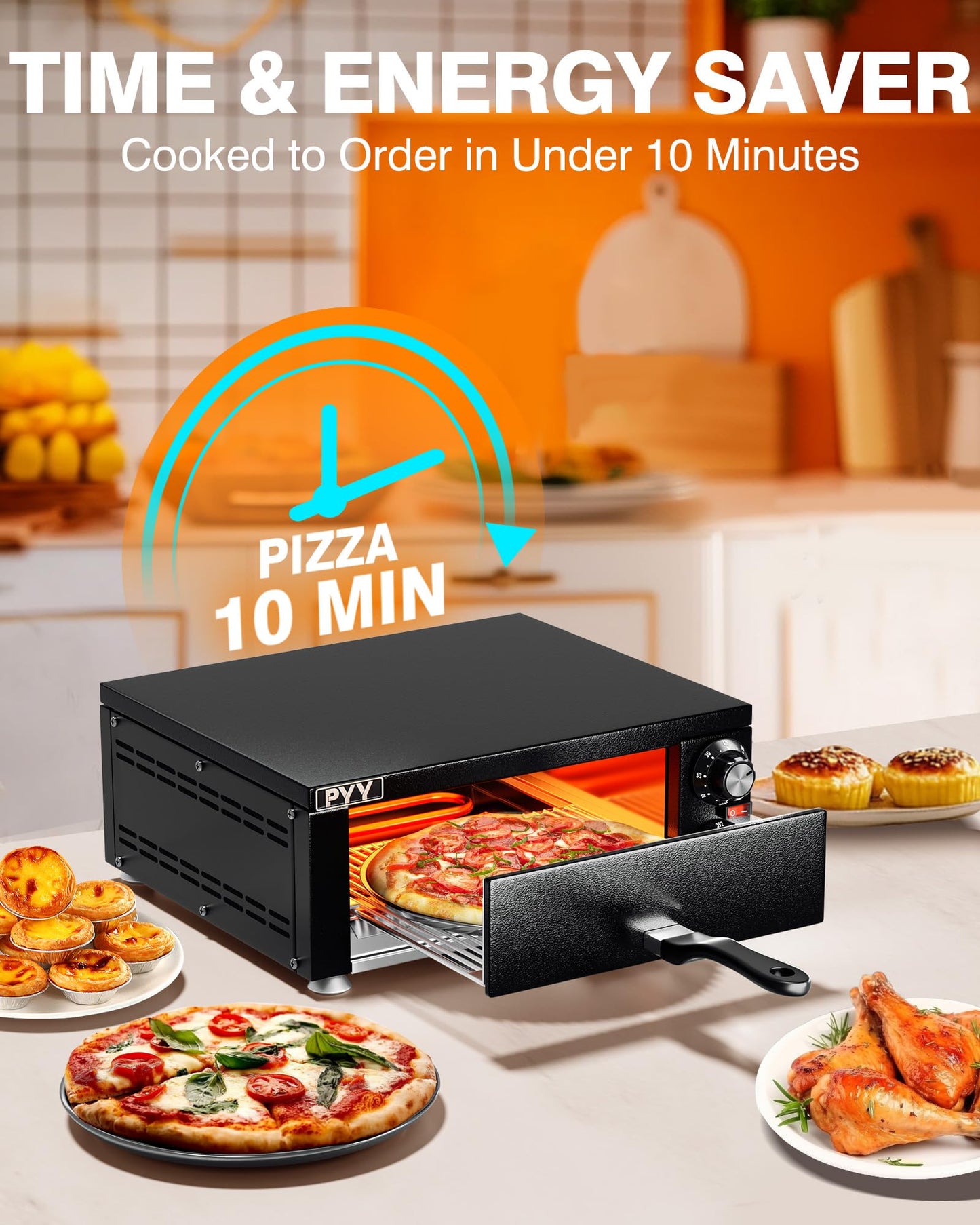 PYY Electric Pizza Oven Indoor Countertop Pizza Oven Commercial Pizza Maker Machine for Home with Timer Stainless Steel Pizza Cooker - CookCave