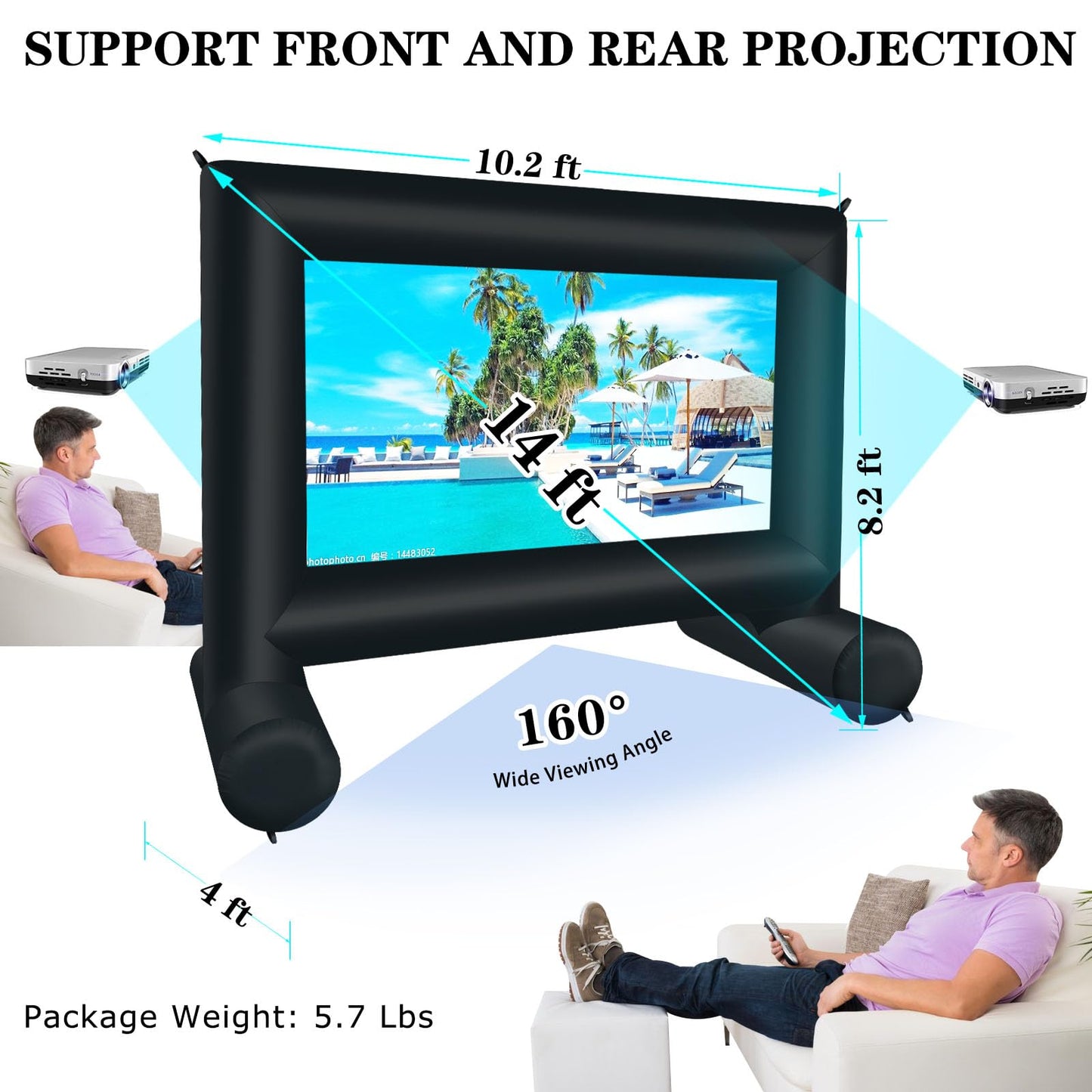 QILEBA 14 FT Inflatable Projector Movie Screen for Outside, Blow up Projector Screen Front/Rear Projection for Backyard Movie Night Outdoor Party - CookCave