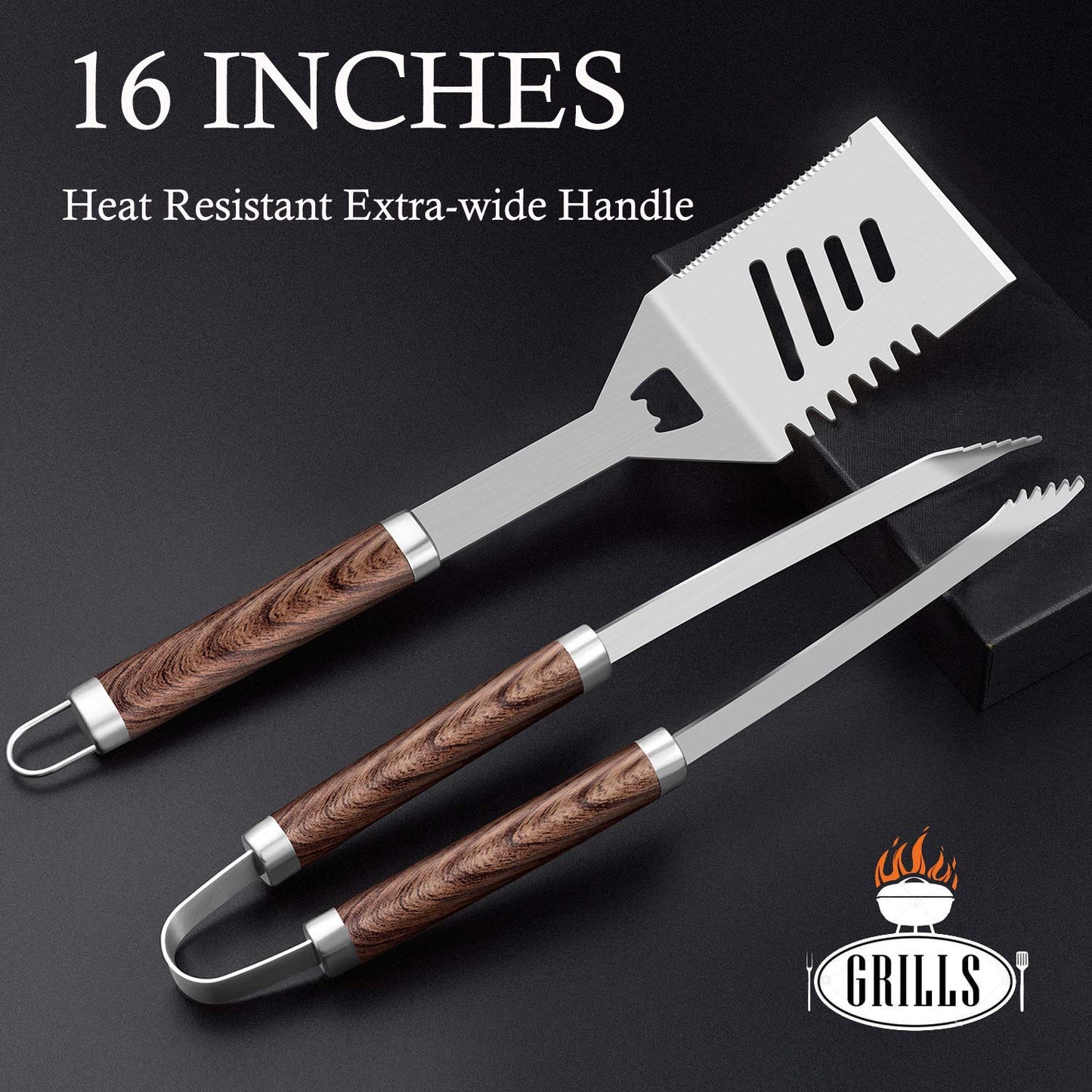 ROMANTICIST 30pcs BBQ Grill Tool Set for Men Dad, Heavy Duty Stainless Steel Grill Utensils Set, Non-Slip Grilling Accessories Kit with Thermometer, Mats in Aluminum Case for Fathers Day Brown - CookCave
