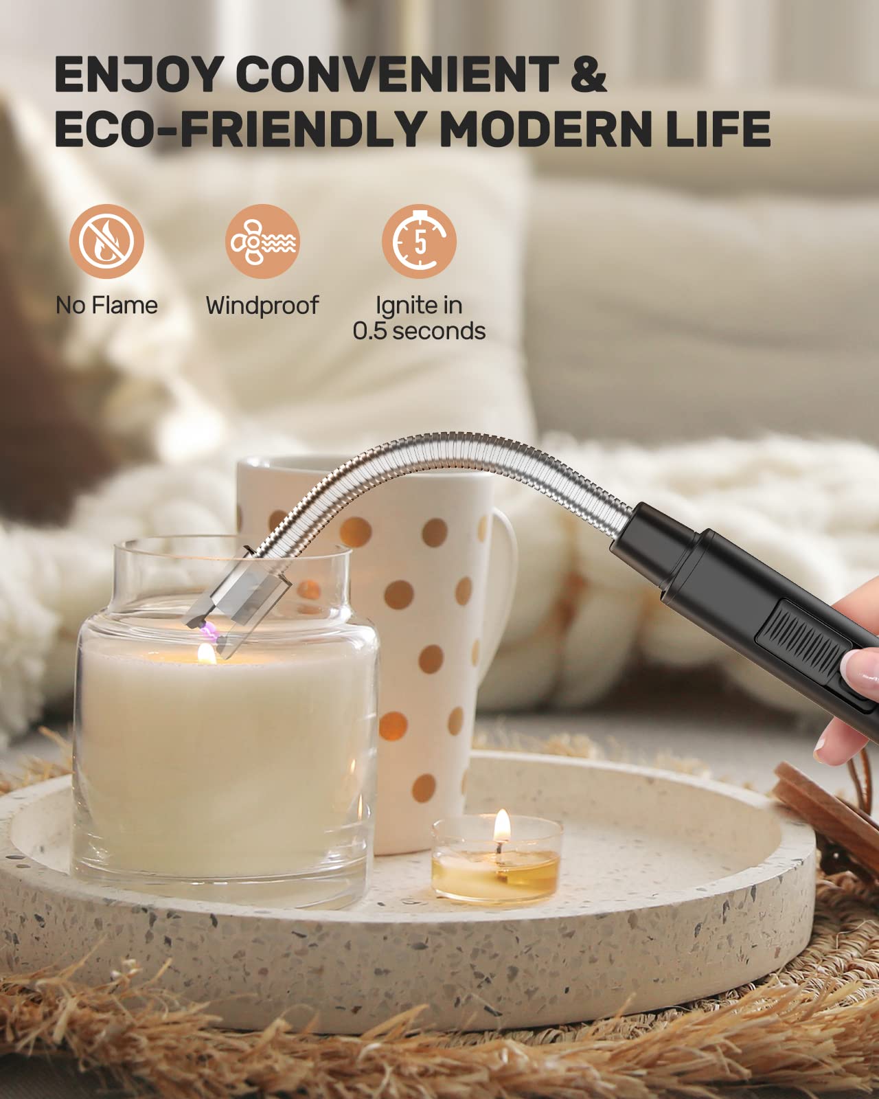 RONXS Electric Lighter, Candle Lighters USB Rechargeable Arc Lighter with Hanging Hook, LED Battery Display Long Lighters for Candle Grill BBQ Home Outdoor - CookCave