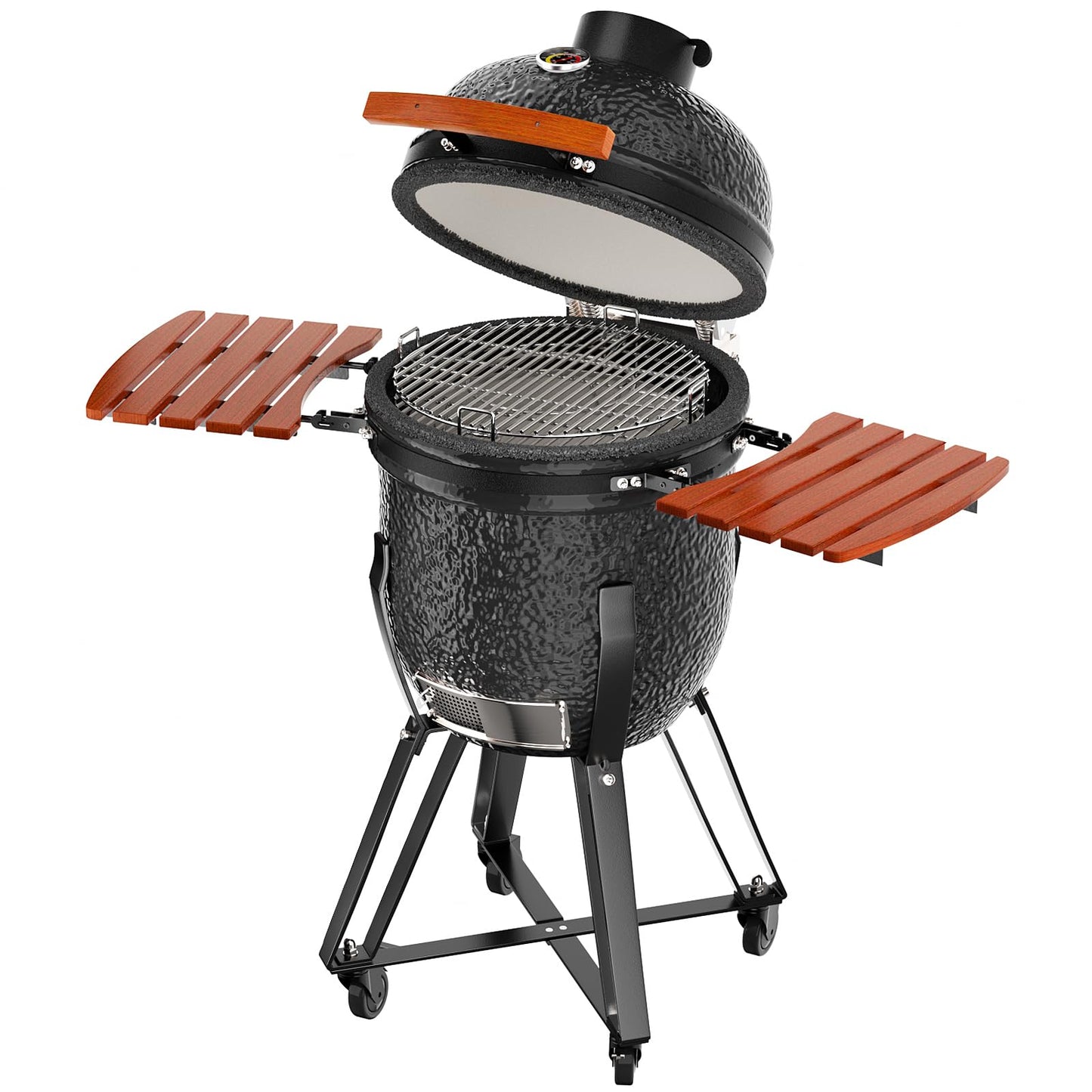 ROOMTEC 18-Inch Kamado Ceramic Charcoal Grill, Portable Grill Charcoal with Cart/Side Shelves/Cover, Tabletop Barbecue Grill for Home Party and Outdoor Backyard Cooking, Black - CookCave