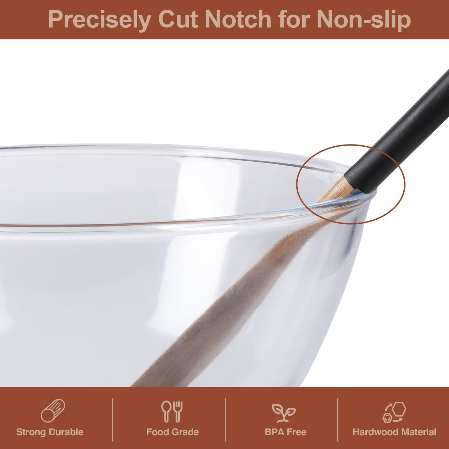 ROSOS Wooden Spoons For Cooking, 6 PCS Natural Acacia Wooden Cooking Utensils or Non-Stick Wooden Kitchen Utensil Set for Kitchen Essentials, Smooth Grip Wooden Cooking Spoons with Hanging Hole, Black - CookCave