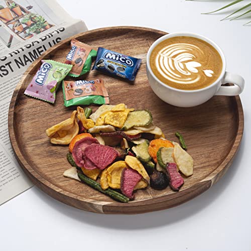 Round Wood Tray, Acacia Wooden Serving Tray, Serving Platter, Appetizer Charcuterie Board, Tray Organizer for Kitchen/Countertop, 13.8 x 13.8 x 0.8 inch - CookCave