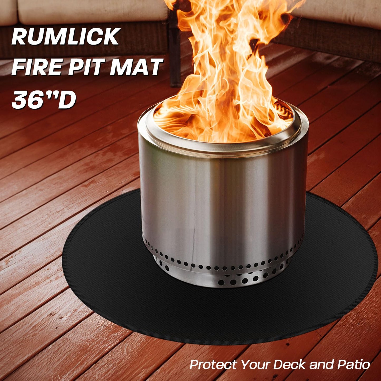 Rumlick 36" Fire Pit Mat for Solo Stove Bonfire, Round Fireproof Under Grill Mats for Outdoor Grill, Portable Camping Stove Mat for Solo Stove Accessories - CookCave