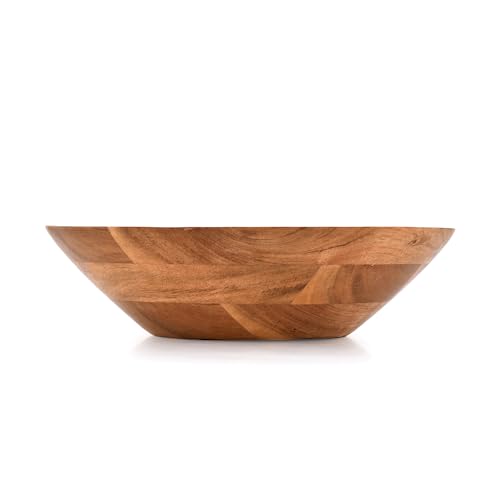 Samhita Acacia Wood Serving Bowl, Fruit Bowl, Friendly and Perfect for Salad, Vegetables and Fruit,Single Salad Bowl (10" x 10" x 3") - CookCave