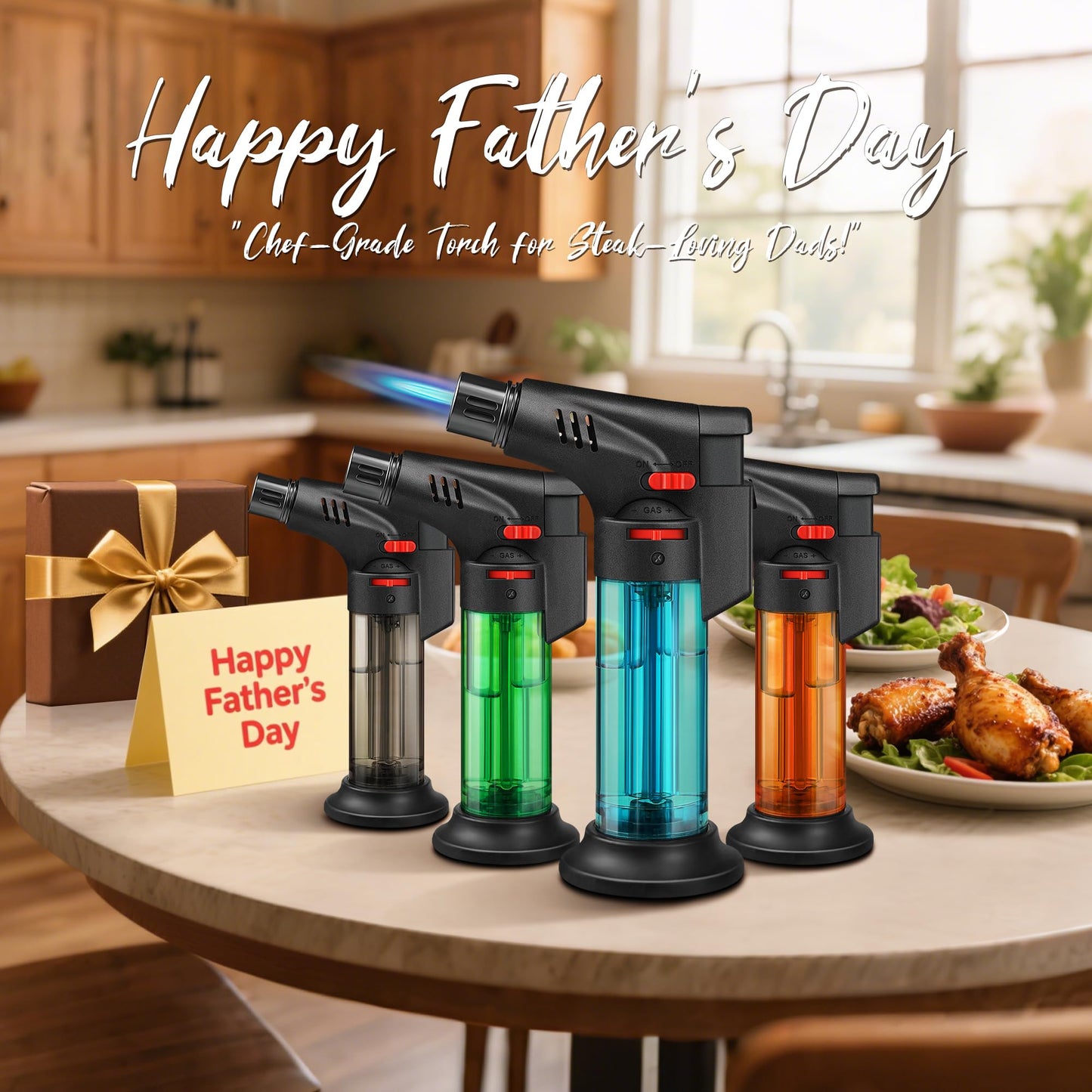 Samniu 4 Pack of Torch Lighter, Jet Flame, Butane gas, Mini Refillable Windproof Lighters, for candle, fireplace, grill (Gas not Included) - CookCave