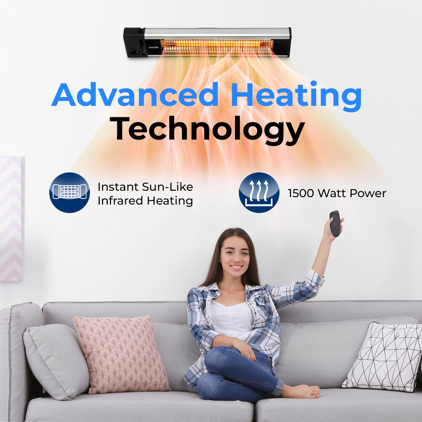 SereneLife Infrared Patio Heater, Wall-Mounted Electric Heater with Remote, 1500W, IP65 Approved, Odorless, Indoor/Outdoor for Patio, Restaurant, Backyard, Garage, Decks - CookCave