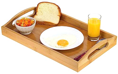 Serving tray bamboo - wooden tray with handles - Great for dinner trays, tea tray, bar tray, breakfast Tray, or any food tray - good for parties or bed tray - CookCave
