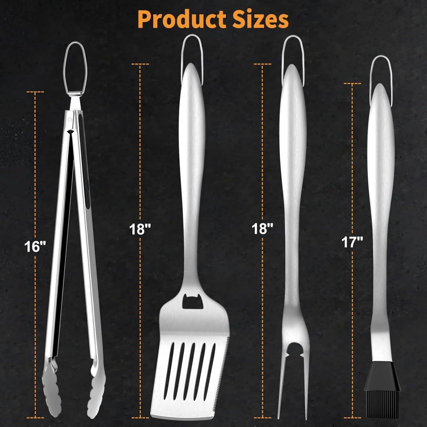 SHINESTAR Heavy Duty Grill Tools Set, Stainless Steel Grilling Accessories with Spatula, Tongs, Fork and Basting Brush, 4PCS, Ideal Grilling Gifts for Man - CookCave
