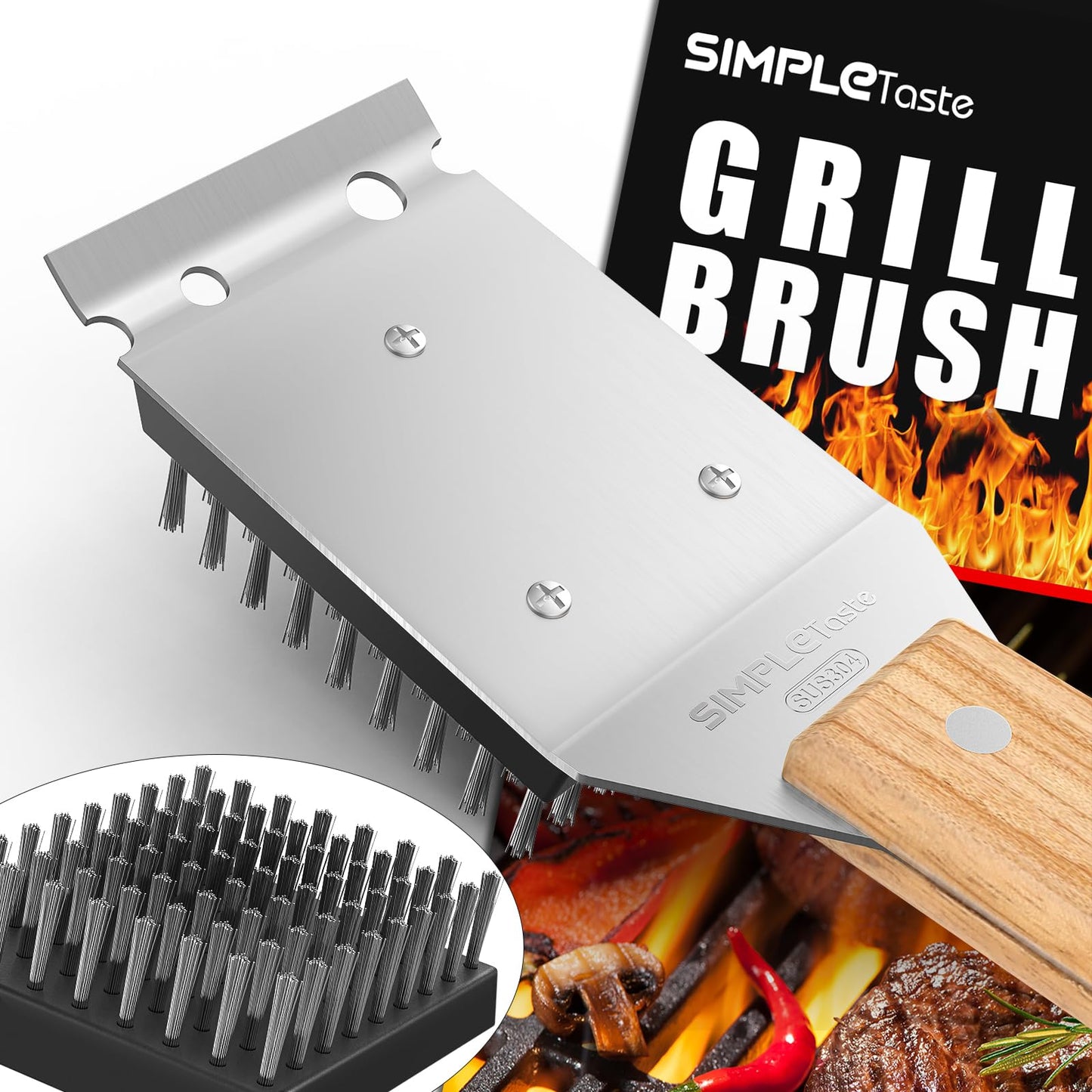 SIMPLETASTE Grill Brush and Scraper, BBQ Grill Cleaning Brush Kit, Safe Wire Scrubber, Universal Fit BBQ Cleaner Accessories for All Grates - CookCave