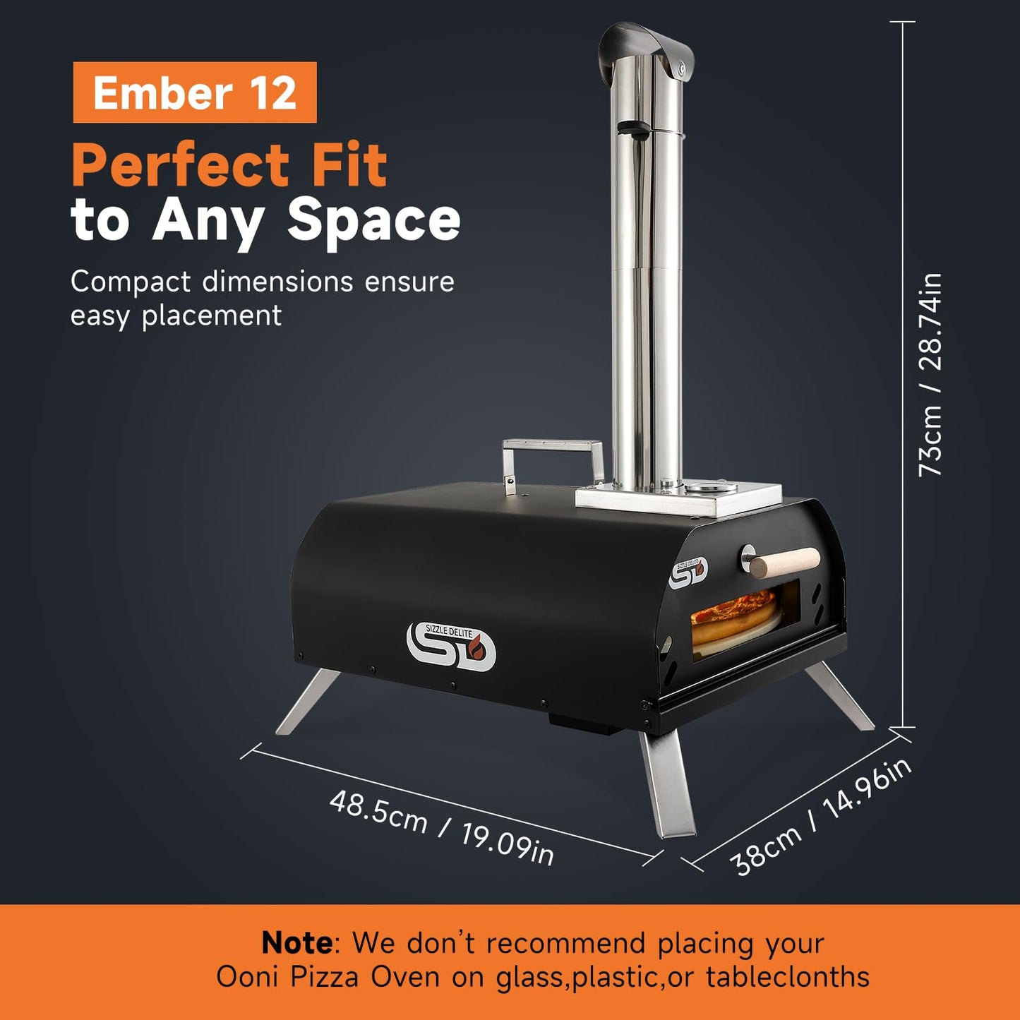 SizzleDelite Outdoor Pizza Oven Wood Pellet 12" Round Pizza Stone, Portable Wood Fired with Built-in Thermometer Pizza Stove, Stainless Steel Pizza Maker for Outside, Backyard, Camping - Black - CookCave