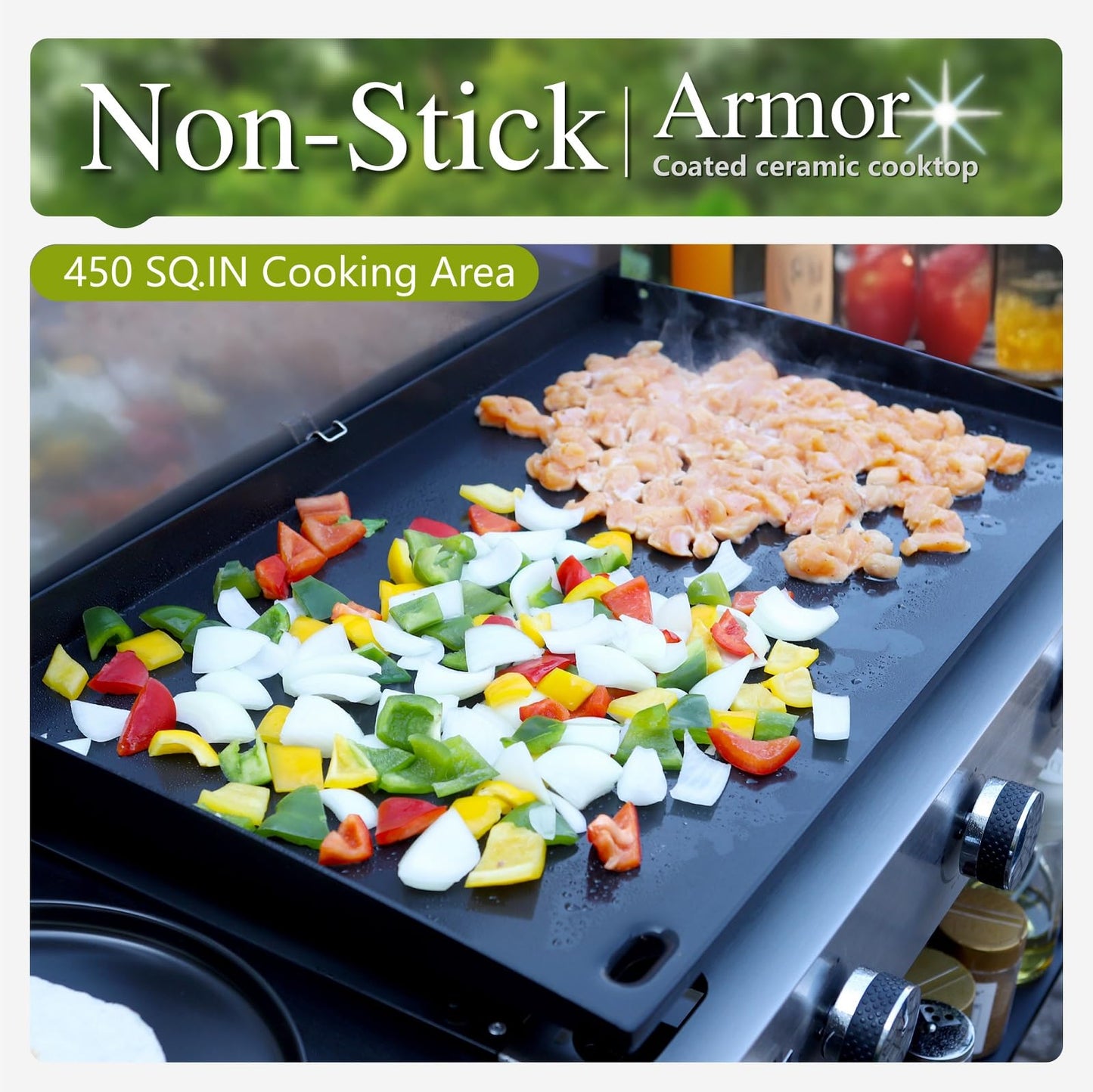 Sophia & William 27-Inch Flat Top Grill with Ceramic Coated Cast Iron Griddle, 3-Burner Propane Gas BBQ Griddle, Portable Outdoor Barbecue Grill,33,000 BTU,Black - CookCave