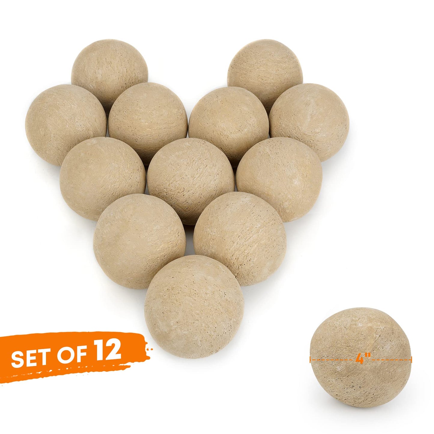 Stanbroil Ceramic Fire Balls - 4” Round Fire Stones for Fire Pit Fire Bowl and Fireplace - Set of 12, Beige - CookCave