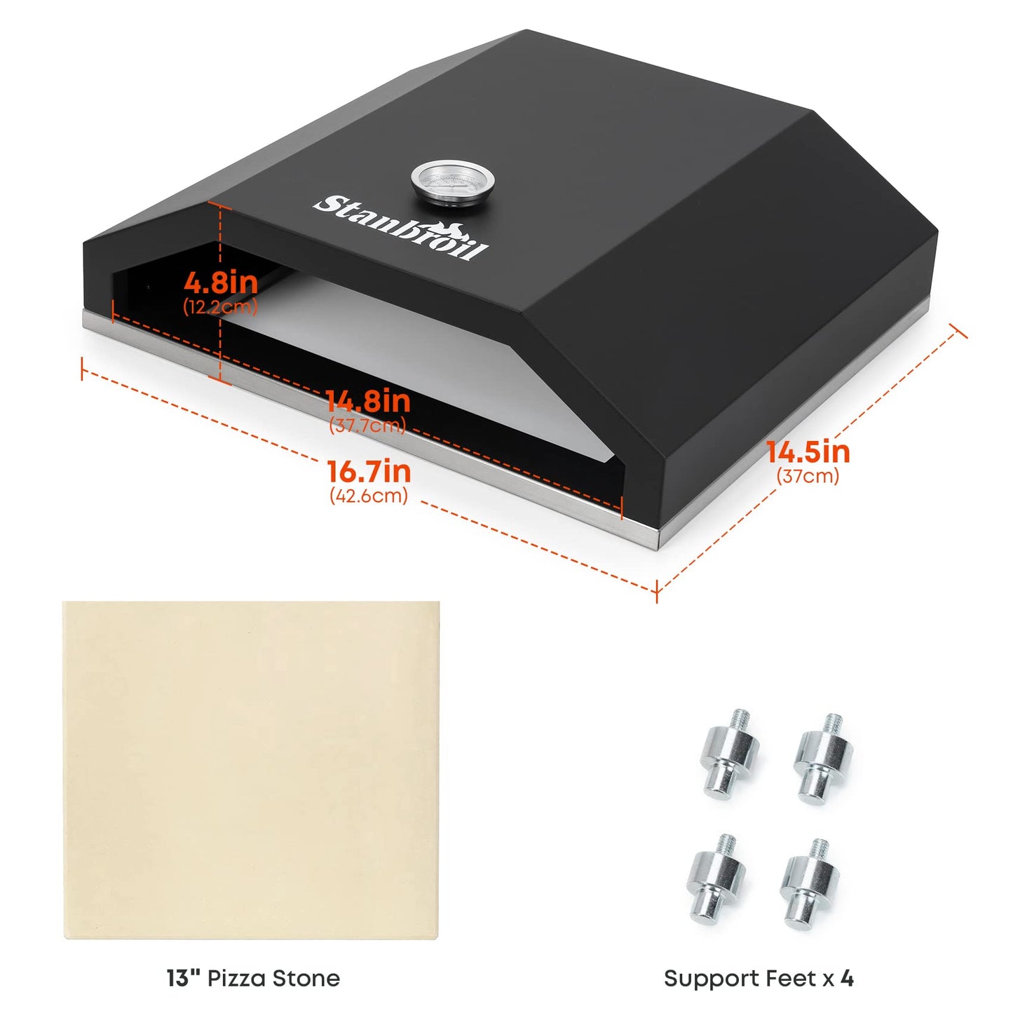 Stanbroil Outdoor Pizza Oven for Blackstone 17" or 22" Tabletop Griddles, Portable Pizza Maker with 13" Pizza Stone and Temperature Gauge, Blackstone Flat Top Gas Grill Accessories - CookCave