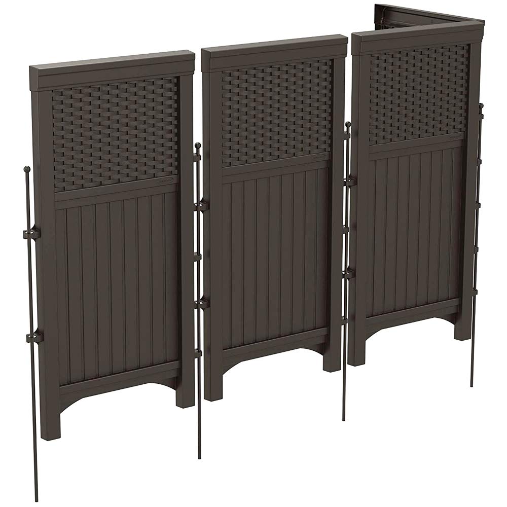 Suncast 4 Freestanding Wicker Resin Reversible Panel Outdoor Screen Enclosure, Brown, 23" - CookCave