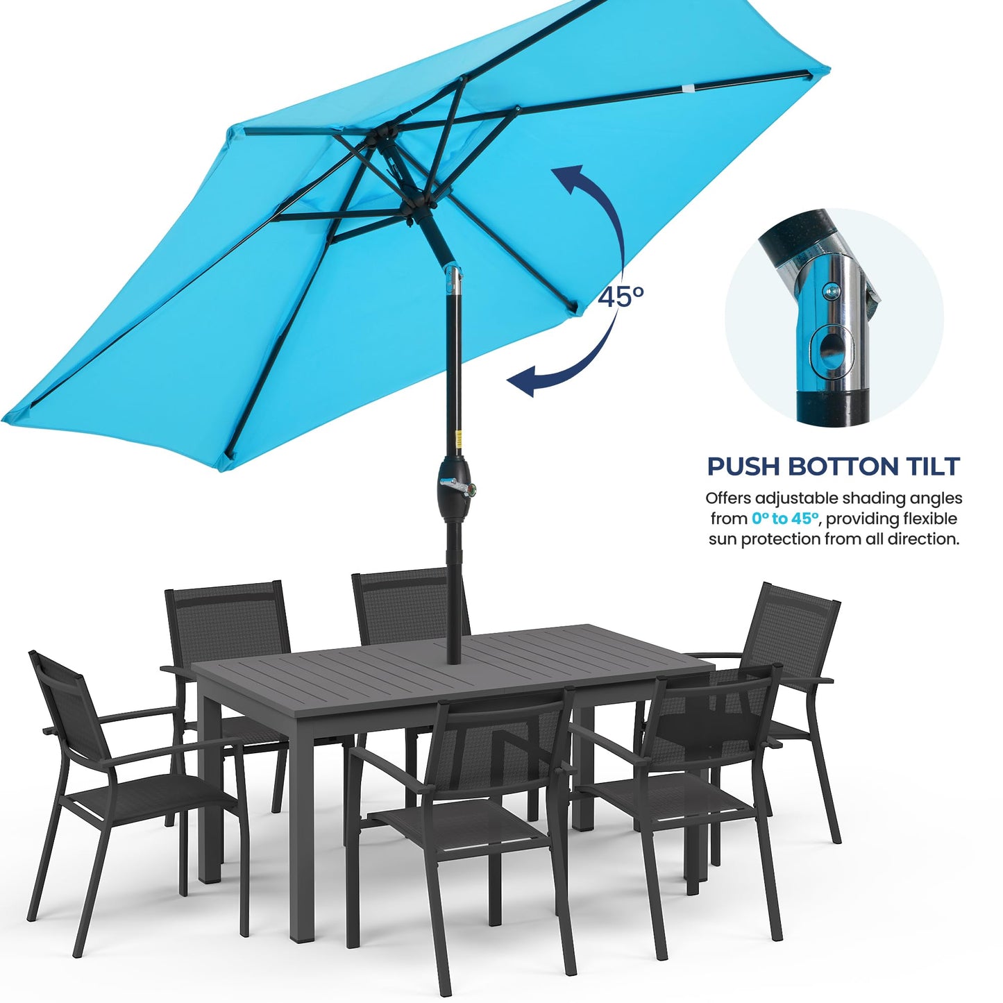 SUNVIVI OUTDOOR 7.5' Outdoor Patio Umbrella, Patio Umbrella, Market Umbrella, Aluminum Pole Umbrella with Push Button Tilt and Crank, 6 Ribs, Polyester Canopy, Blue - CookCave