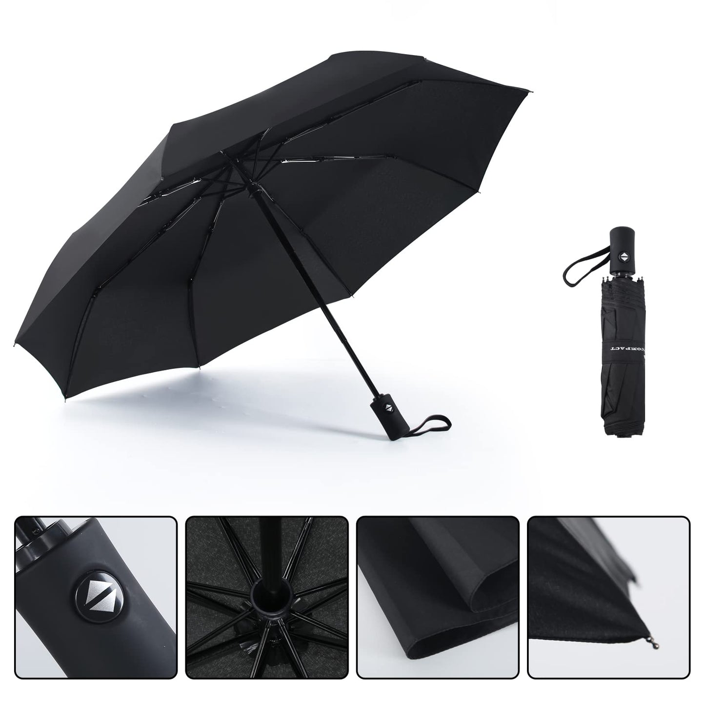 SY COMPACT Travel Umbrella Windproof Automatic LightWeight Unbreakable Umbrellas-Factory outlet umbrella (Black) - CookCave