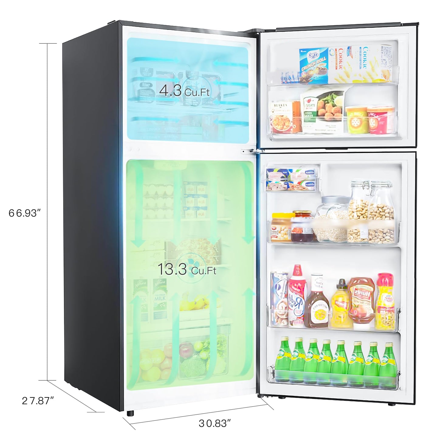 THFRIONE 30“ Top Freezer Refrigerator with 17.6 Cu. Ft.Capacity, Adjustable Thermostat Control, Full Size Freestanding Frost Free Fridge for Garage/Office/Home/Apartment, Stainless Steels Grey - CookCave