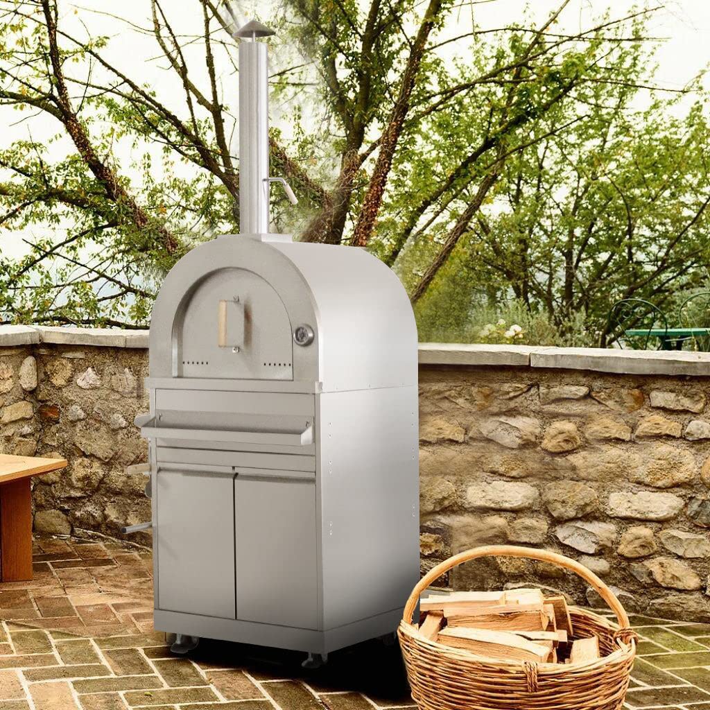 Thor Kitchen Outdoor Pizza Oven, Wood Fired Cabinet Style, Freestanding Maker With Stone, Accessories Rack & Wheels, Large Capacity, Stainless Steel, MK07SS304 - CookCave