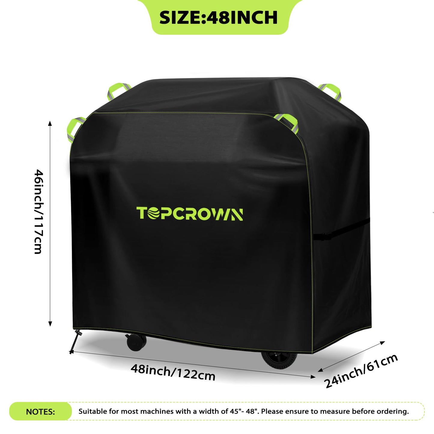 TOPCROWN Grill Cover for Outdoor Grill, Universal Fit 45"-75" BBQ Gas Grill Waterproof Anti-UV Oxford Fabric Windproof Design with Adjustable Straps, Fits Weber/Char-Broil/Nexgrill and More (48") - CookCave
