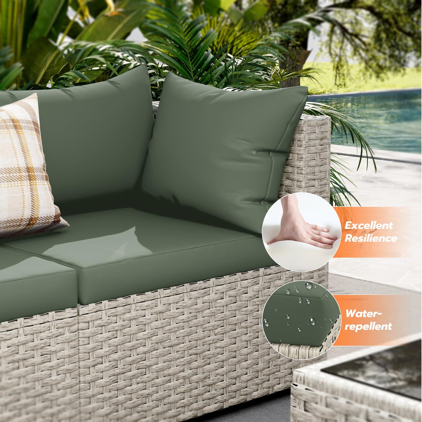 UDPATIO Outdoor Patio Furniture Set, 7-Piece PE Wicker Sectional Sofa with Tea Table, Outdoor Conversation Set for Patio, Garden, Backyard Green - CookCave