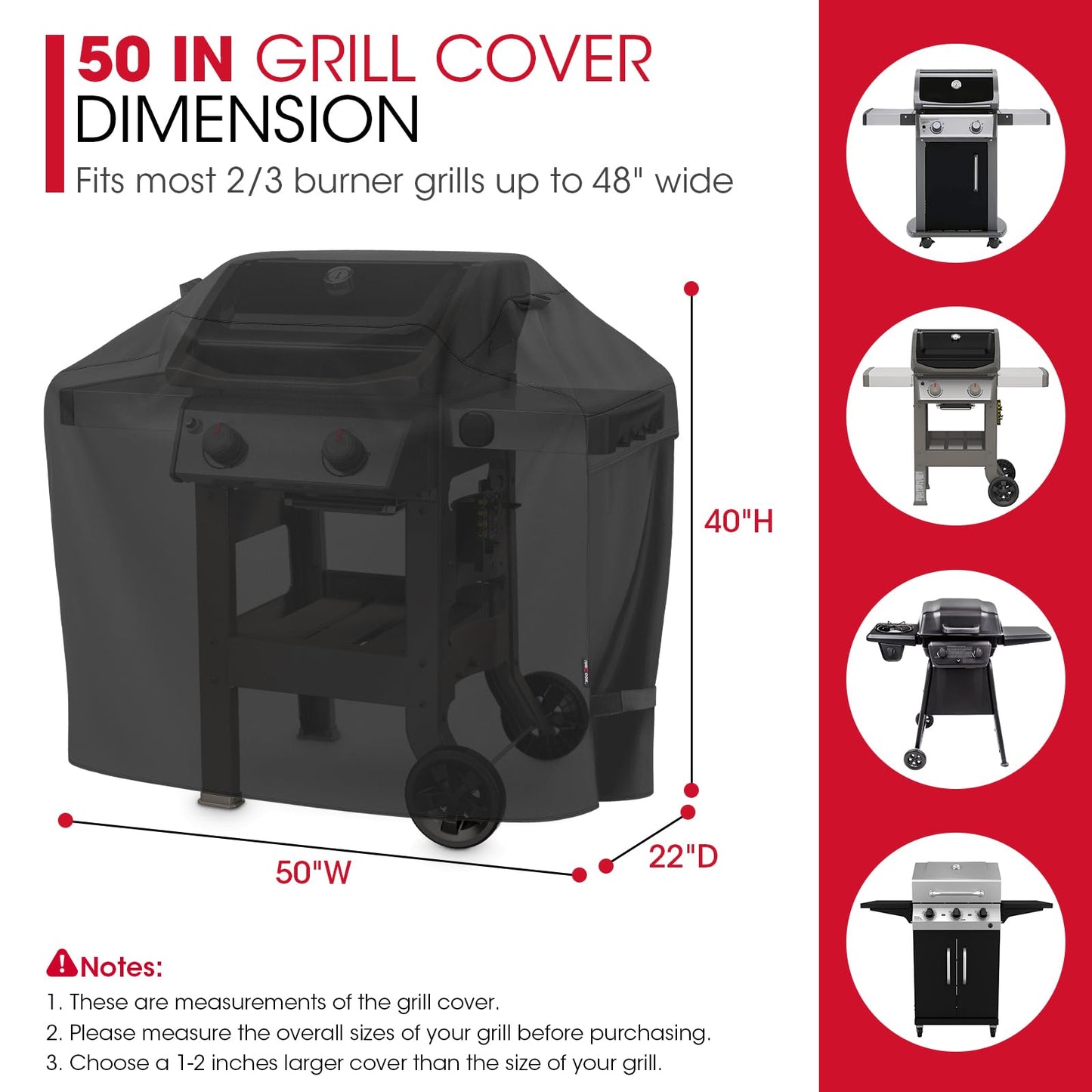 Unicook 50 Inch Outdoor BBQ Grill Cover with Air Vents/Handles/Straps, Heavy Duty Waterproof, Fade Resistant, Fits for Weber Char-Broil Nexgrill 2-3 Burner Gas Grills etc - CookCave
