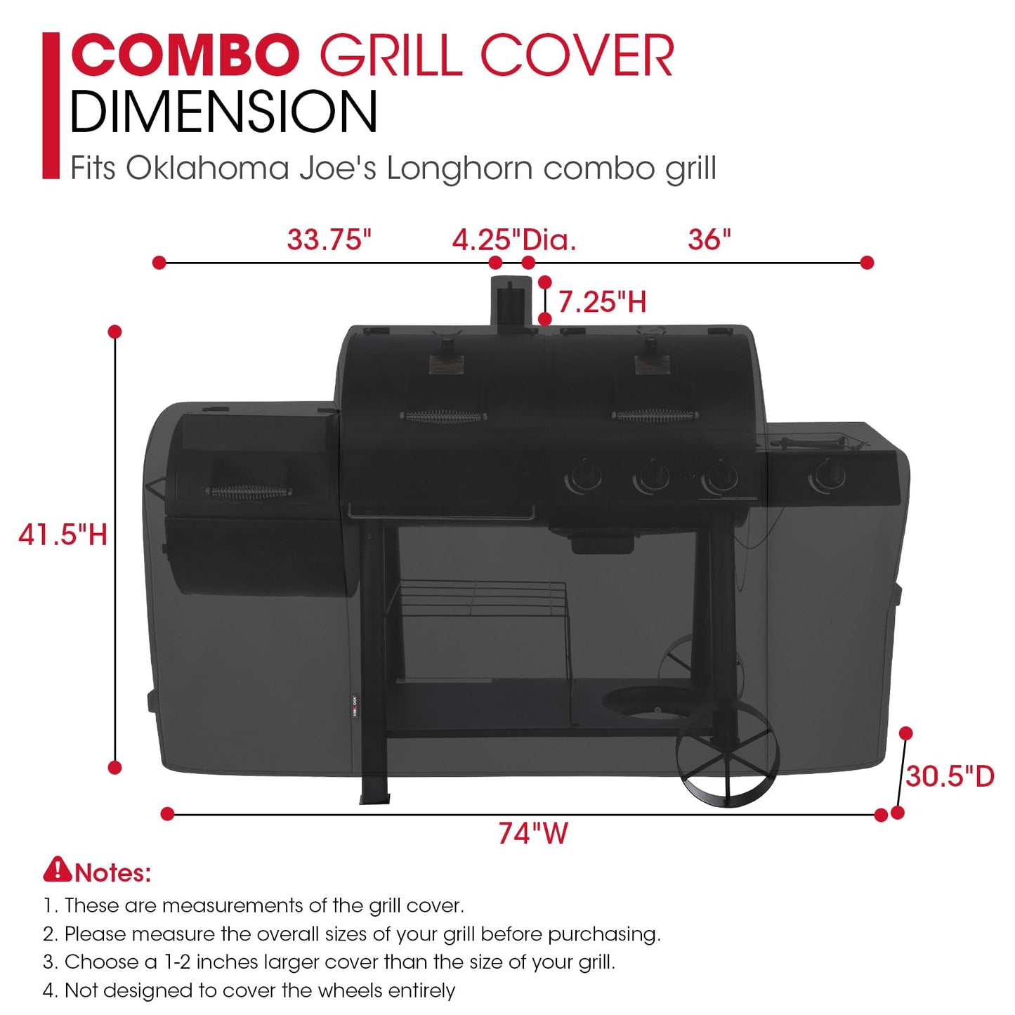 Unicook Heavy Duty Waterproof Offset Smoker Cover, Compatible with Oklahoma Joe's Longhorn Combo Grill, Outdoor Fade Resistant Charcoal/Smoker/Gas Combo BBQ Grill Cover, Black - CookCave