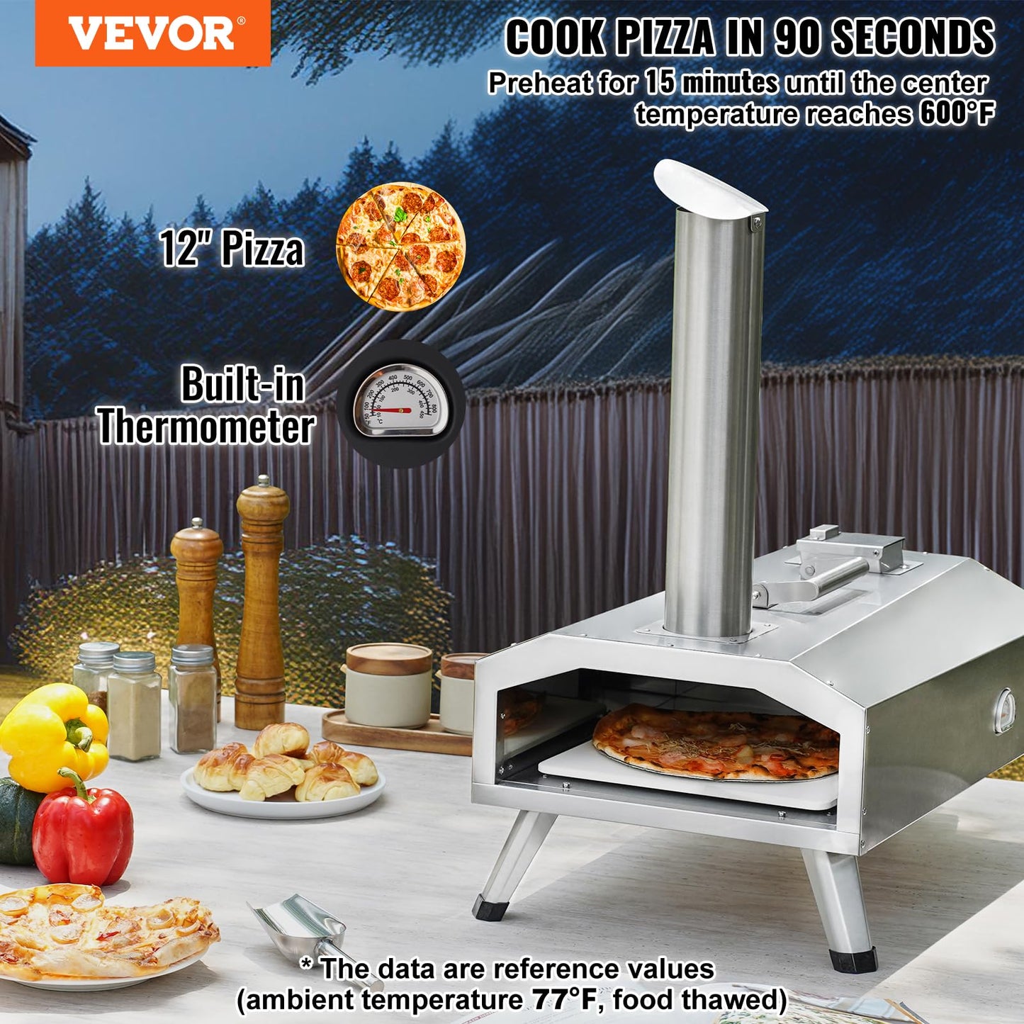 VEVOR Dual Fuel Pizza Oven Outdoor, 12 Inch Wood Fire & Propane Gas Pizza Oven, Pellet & Propane Pizza Maker with Thermometer, Foldable Leg, Stainless Steel Pizza Cook for Outside Camping & Backyard - CookCave