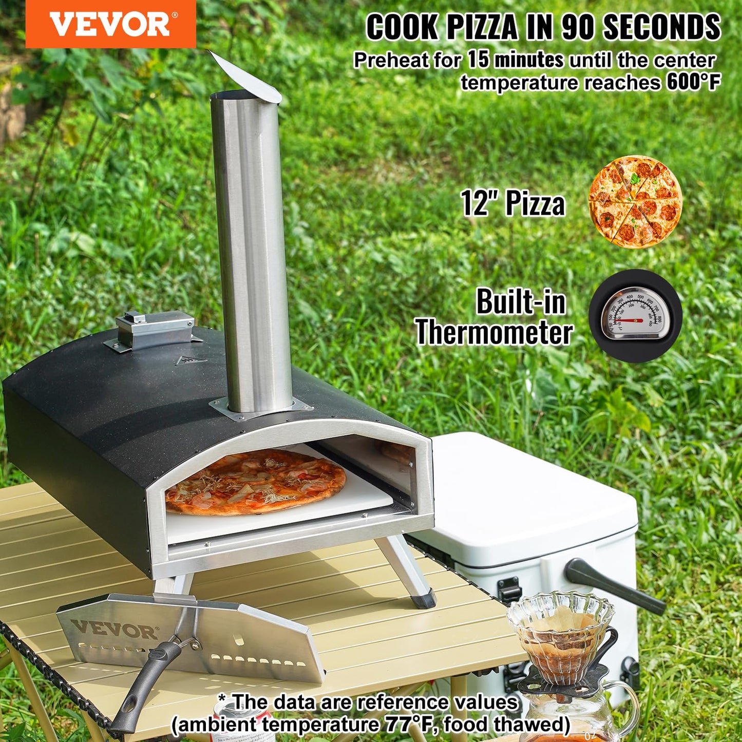 VEVOR OUTDOOR Pizza Oven, 12 Inch Wood Fired Pizza Ovens, Pellet Pizza Stove with Thermometer, Portable Pizza Maker for Outside Backyard Patio Camping, Pizza Stone, Carry Bag, Shovel, Black - CookCave