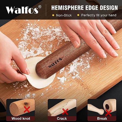 Walfos French Rolling Pin Set - Natural Wooden Rolling Pins (8inch, 15.7inch), Baking Dough Roller for Pizza, Pie, Pasta, Bread, Pastry, No Coating - CookCave