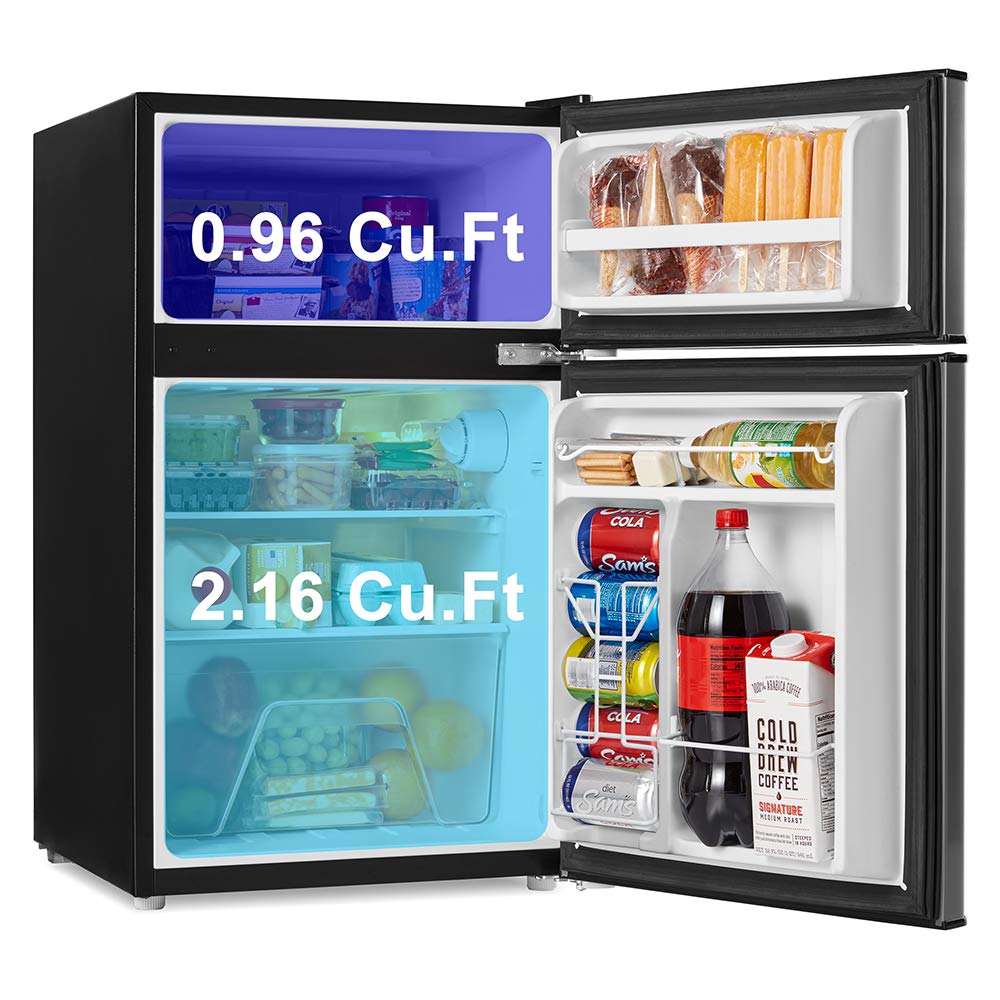 Walsh Compact Refrigerator, Dual Door Fridge, Adjustable Mechanical Thermostat with Freezer, Reversible Doors, 3.1 Cu.Ft, Black - CookCave