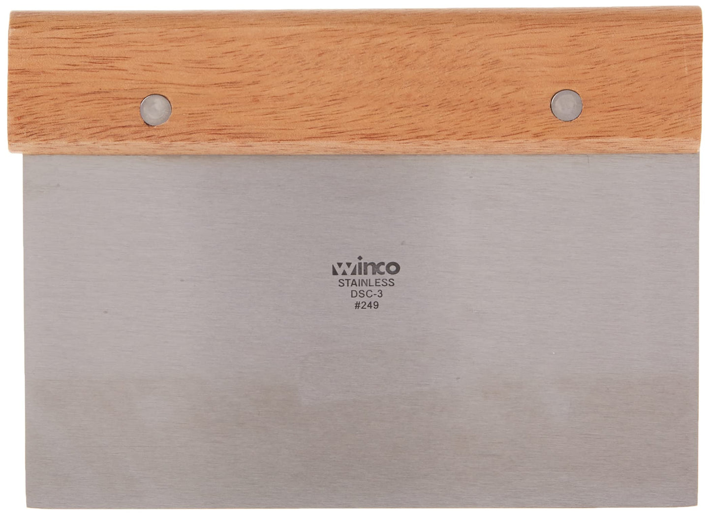 Winco Stainless Steel Dough Scraper with Wood Handle - CookCave