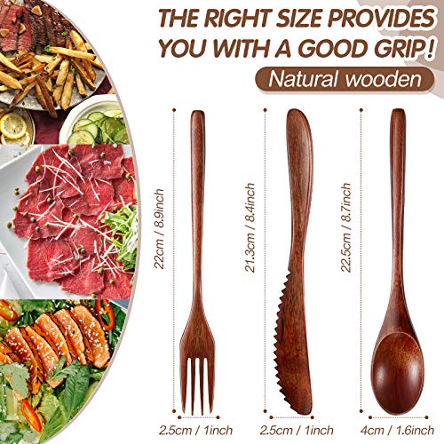 Wooden Cutlery Set For Dinner, Kitchen Flatware Tableware Utensil Set Includes Spoon, Fork, Knife (12 Pieces) - CookCave