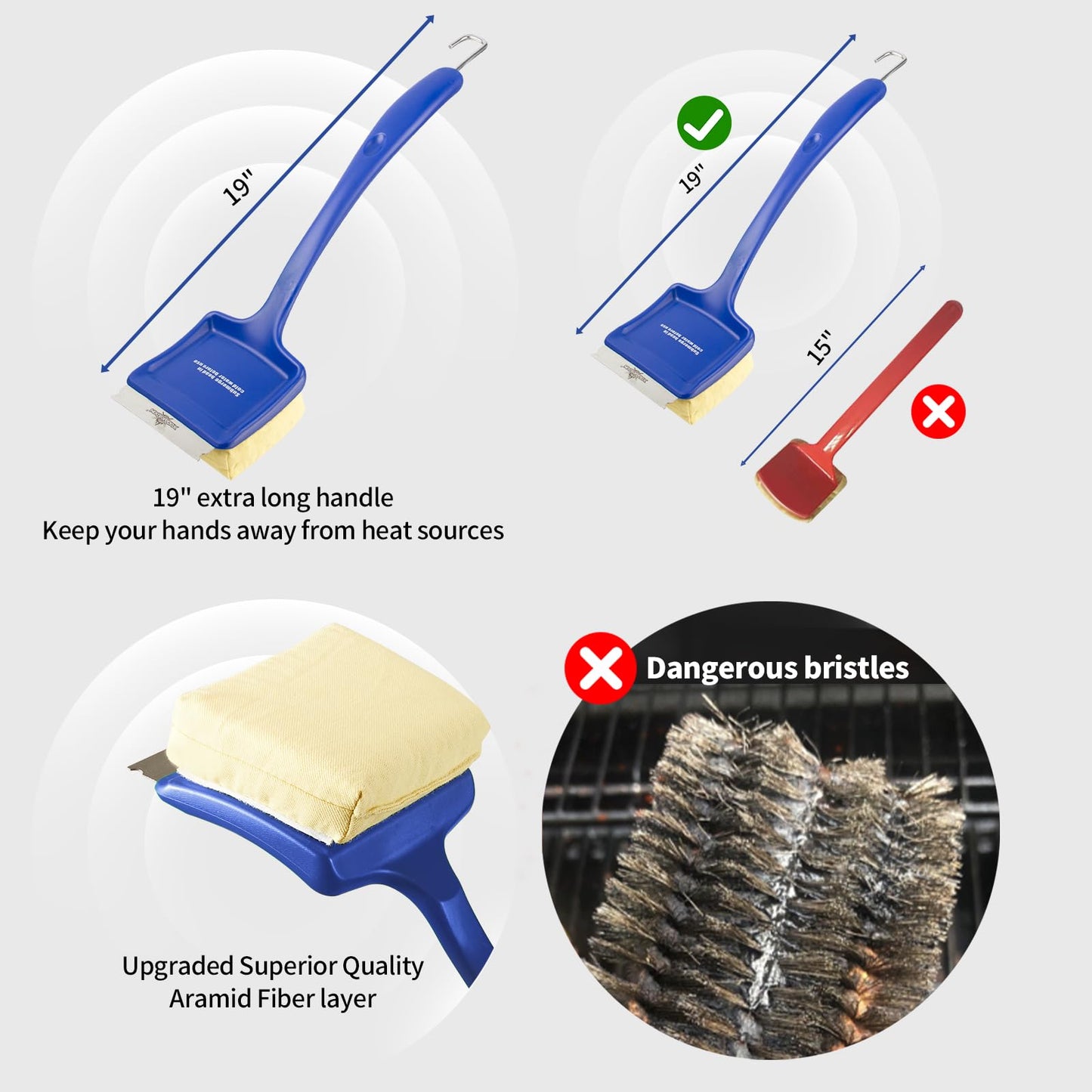 XUDAKAIXIN 19" Large Bristle-Free Steam Cleaning Grill Brush,Replaceable BBQ Cleaning Head,Safe Grill Accessories for Cast Iron/Porcelain/Weber Gas/Charcoal Grill,Grill Cleaner for Outdoor Grill - CookCave