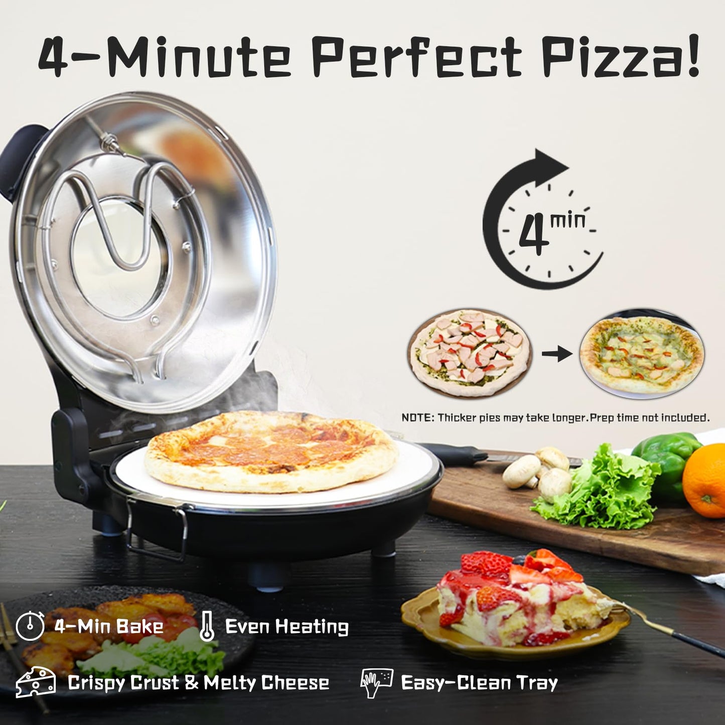YIBAKE Stone Pizza Oven, 12'' Indoor Electric Pizza Maker, 1200W Countertop Pizza Maker Machine with Dual Temp Control, Crispy Crust Pizzas in Minutes, Black - CookCave