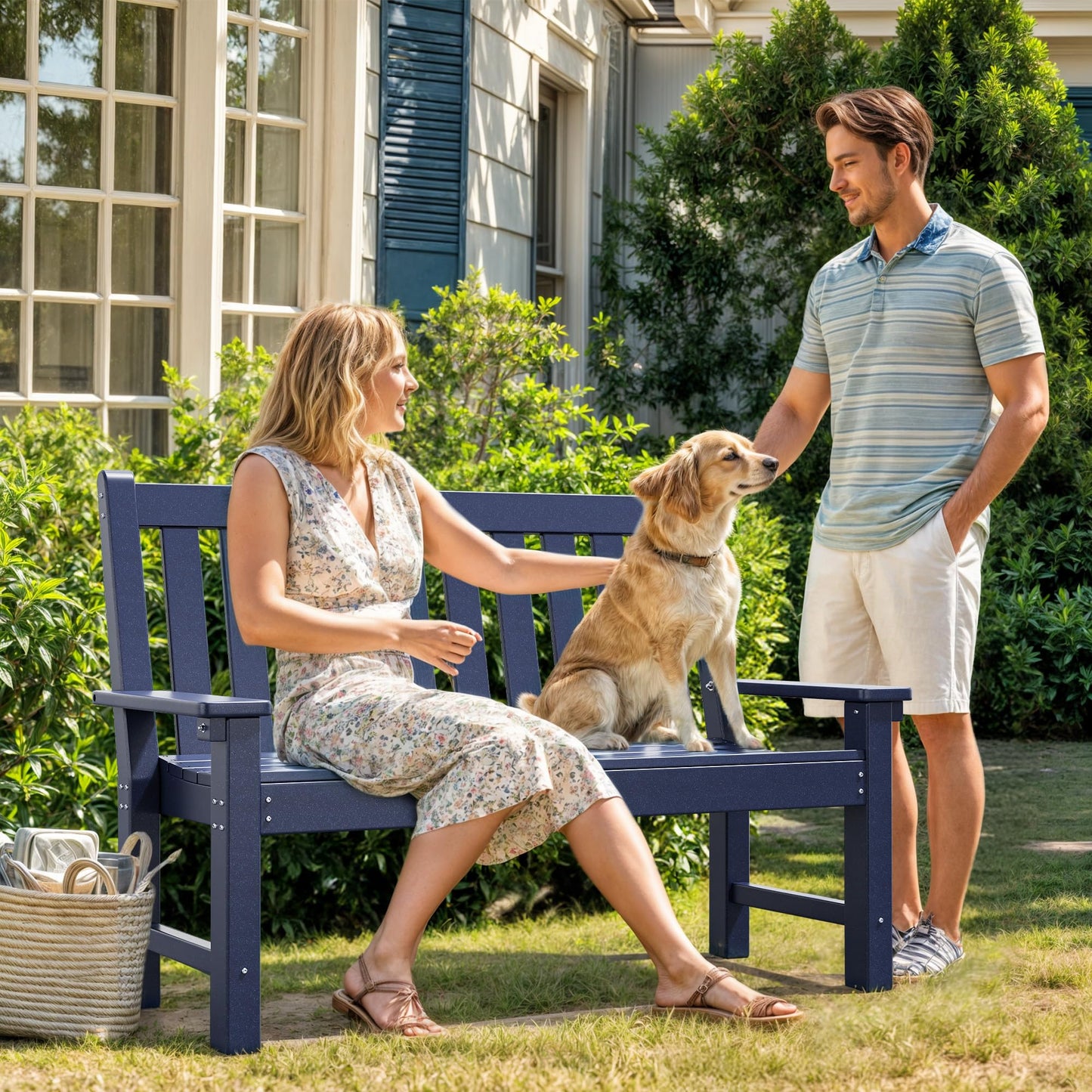 YITAHOME Garden Bench, All Weather Outdoor Bench for 2-3 Persons, Fade/Rot Resistant Patio Benches for Park, Porch, Patio & Backyard (Navy) - CookCave