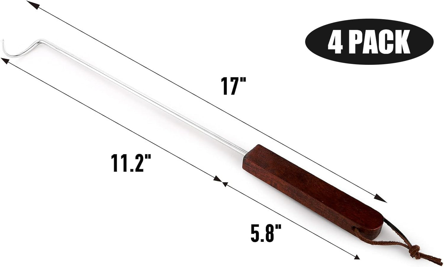 YOUEON 4 Pack 17 Inch Pigtail Food Flipper with Wooden Handle, Stainless Steel Meat Hook Turner Grill Tools, BBQ Turner for BBQ Ribs, Steak, Fish, Chicken, Sausage, Vegetables - CookCave