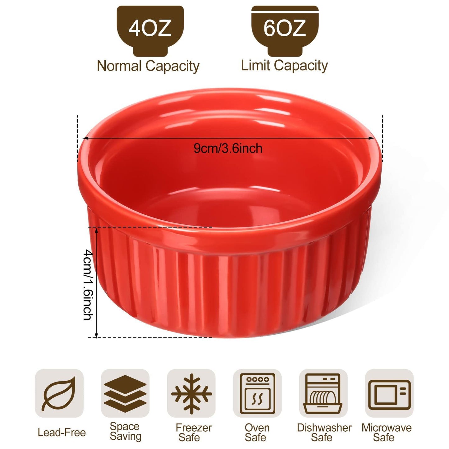 18 Pack 4 oz Ramekins Sets Porcelain Ramekins Oven Safe for Creme Brulee Ceramic Candy Souffle Bowl Porcelain Pudding Cups for Baking Souffle Cooking Desserts (Red) - CookCave